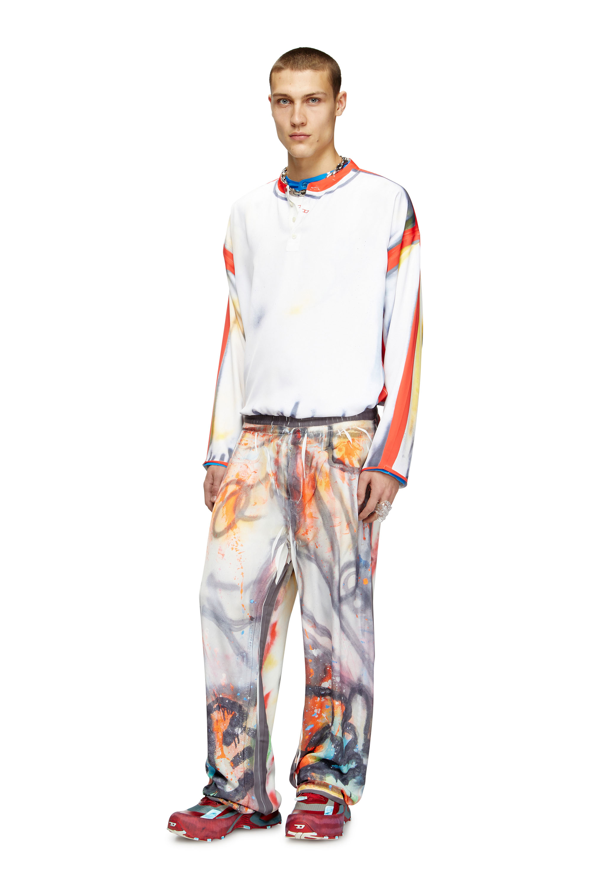Diesel - P-AFTER-GRAFFITI-USA, Pantalon avec fit relaxed et imprimé graffiti Mixte in Gris - 1