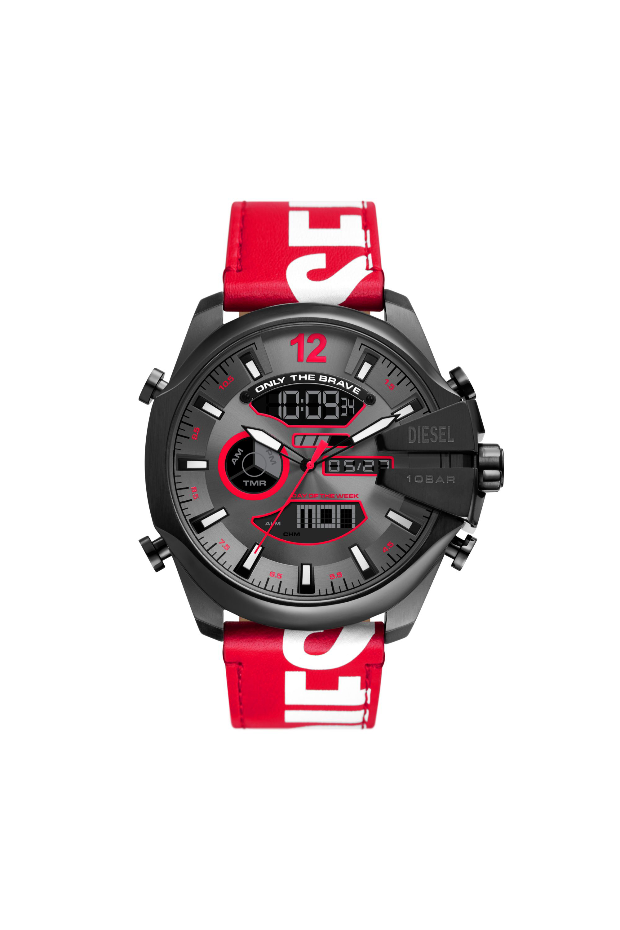 Men's Mega Chief ana-digi red and white leather watch | Red | Diesel