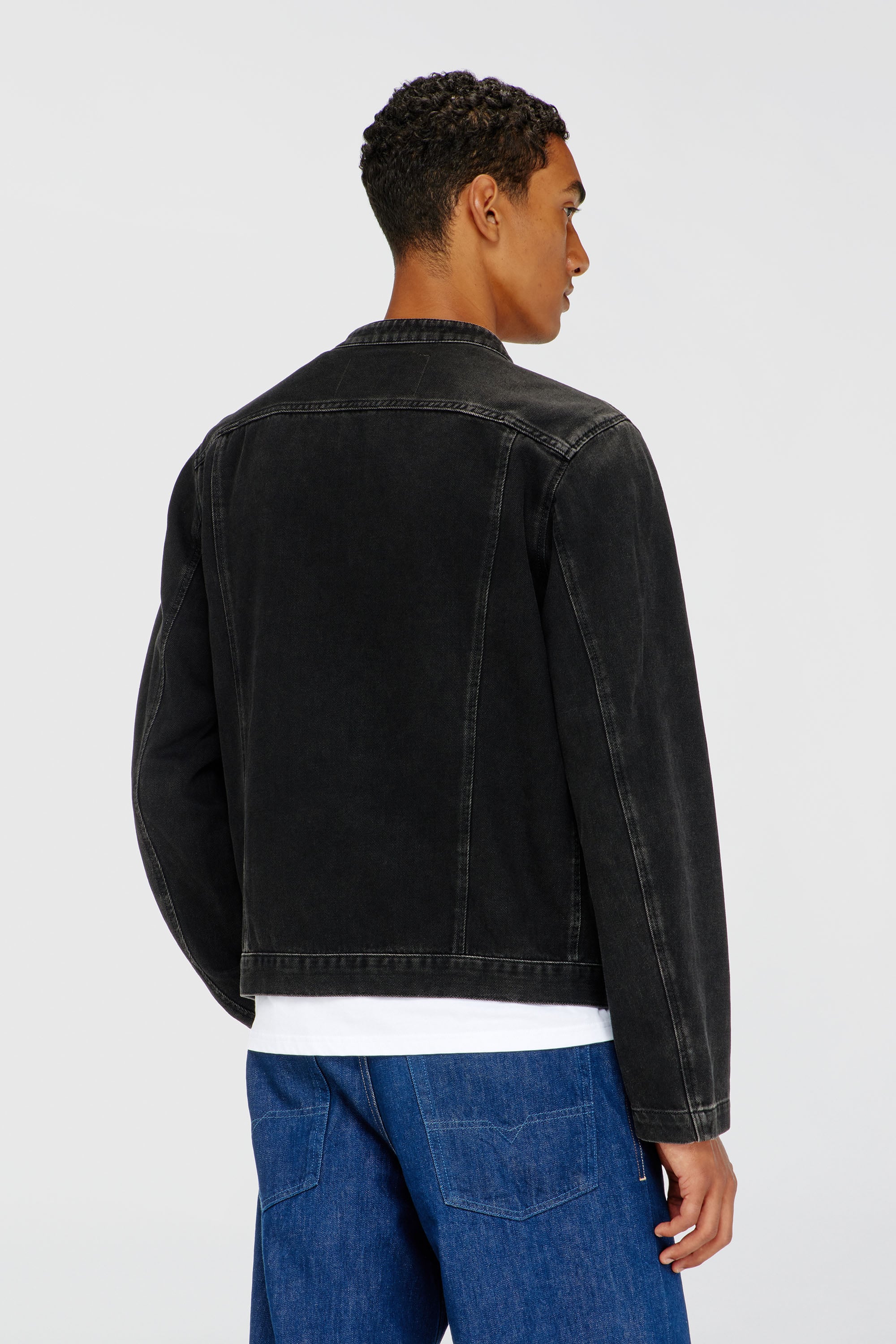 Diesel - D-GLORY, Male's Moto jacket in clean-wash denim in Black - 5