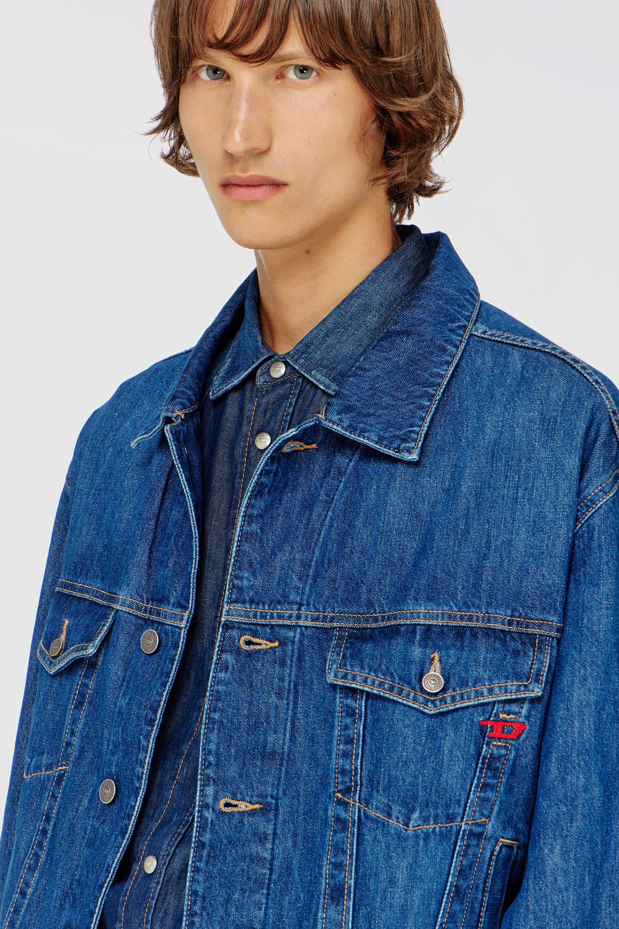 Diesel - D-RANGER, Man's Trucker jacket in denim in Medium blue - 4