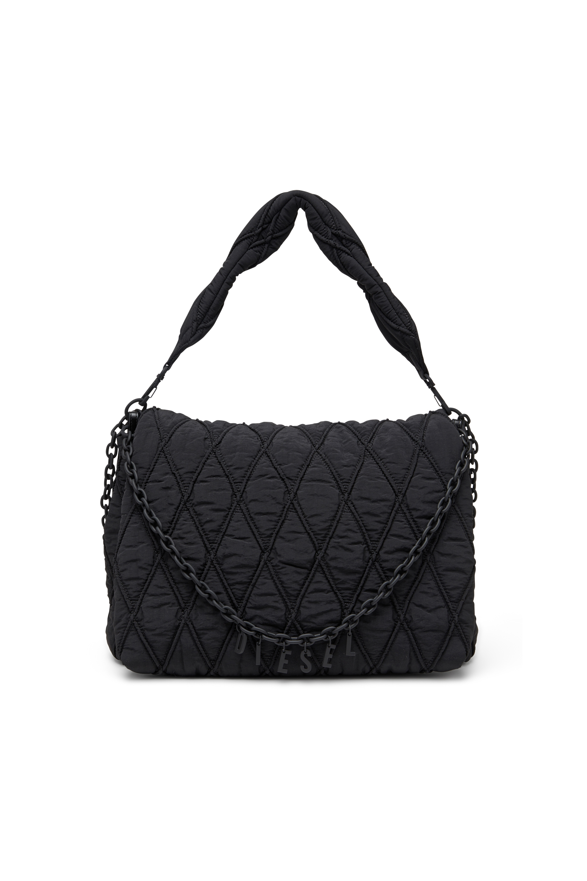Diesel - CHARM-D SHOULDER L, Woman's Charm-D L-Shoulder bag in quilted washed nylon in Black - 1
