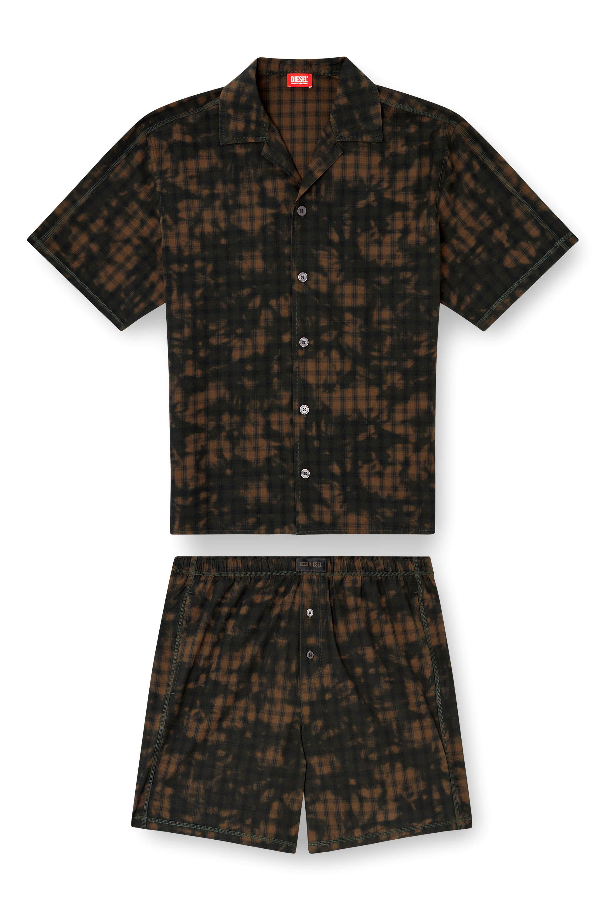 Diesel - SET-HORIEN-UTLT, Male's Short pajamas in cloudy-print check cotton in Olive Green - 5