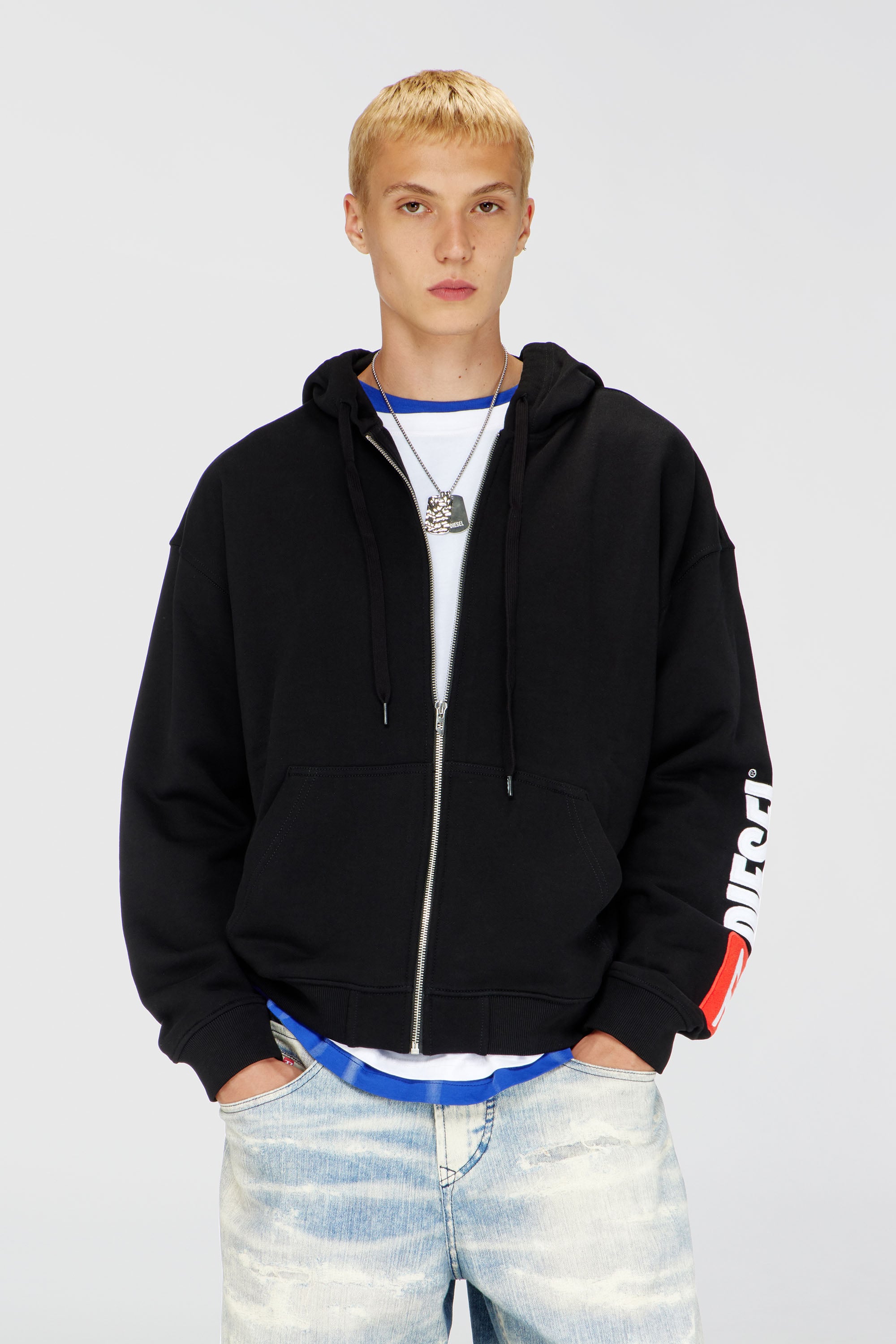 Diesel - S-BOXT-ZIP-HOOD-DIV, Sweat &agrave; capuche avec logo brod&eacute; Homme in Noir - 1