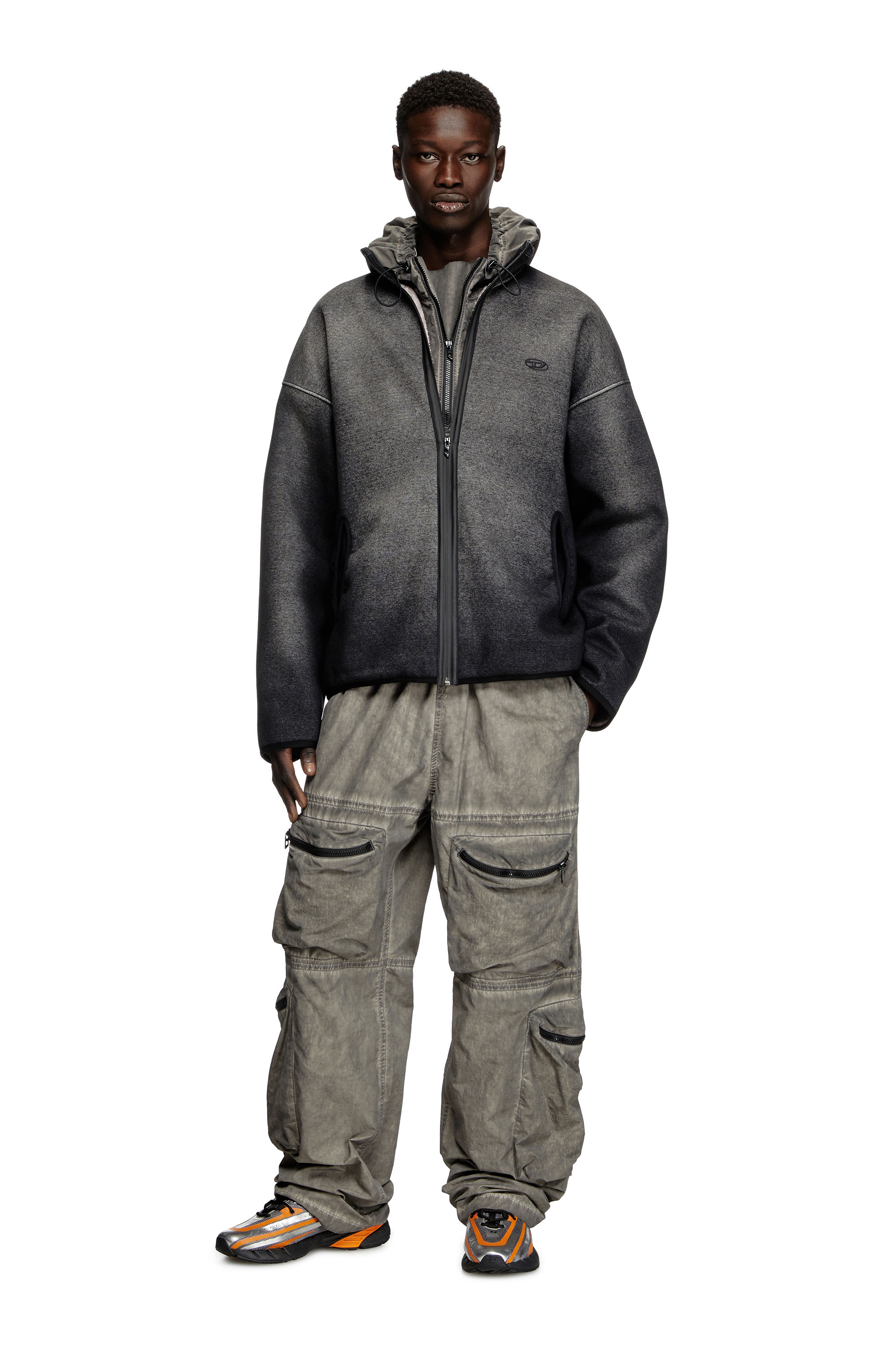 Diesel - S-BATY, Sweat-shirt zippé en jacquard effet denim Mixte in Noir - 2