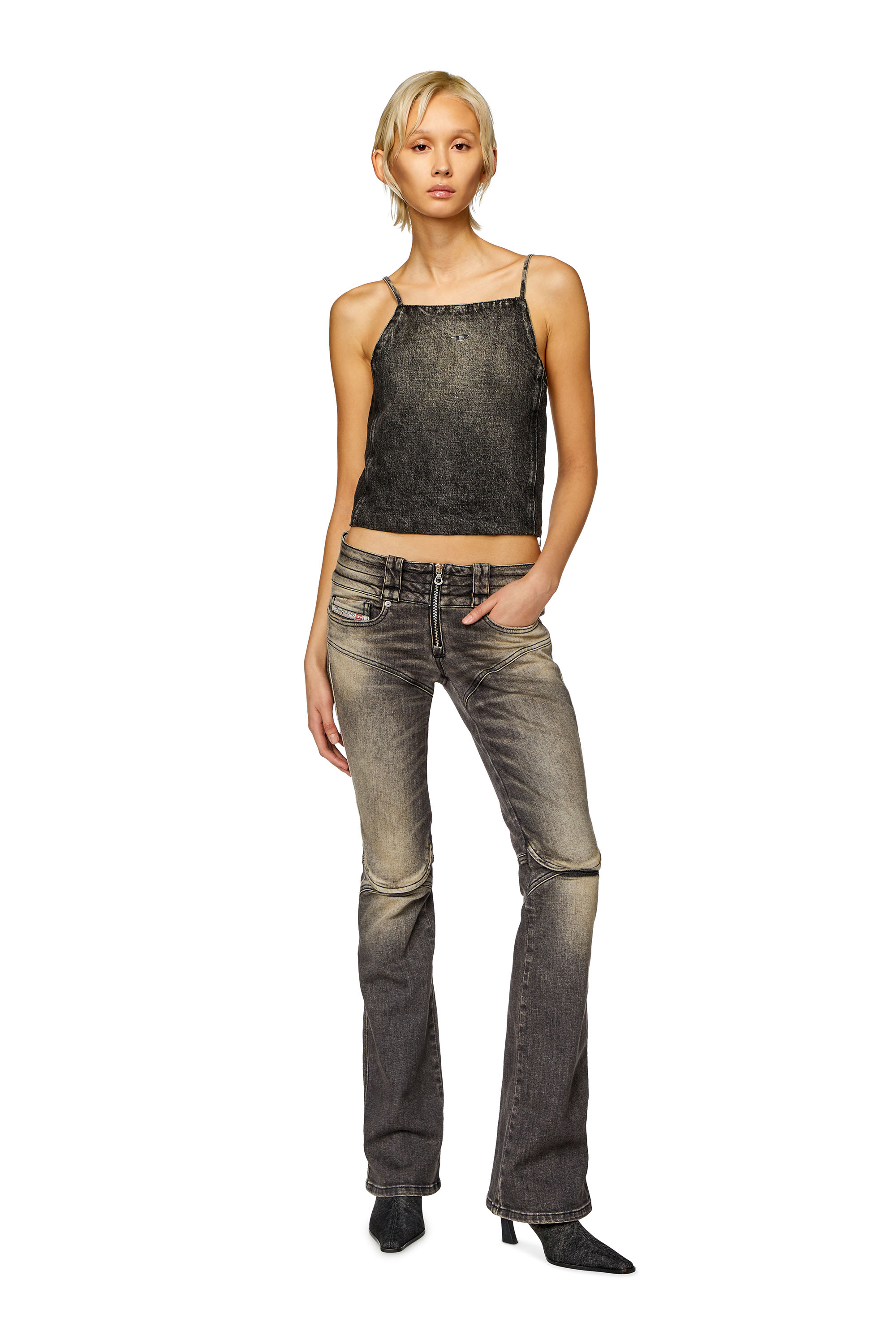 Diesel - DE-BETY-S, Woman's Denim halterneck top in cotton and hemp in Black - 1