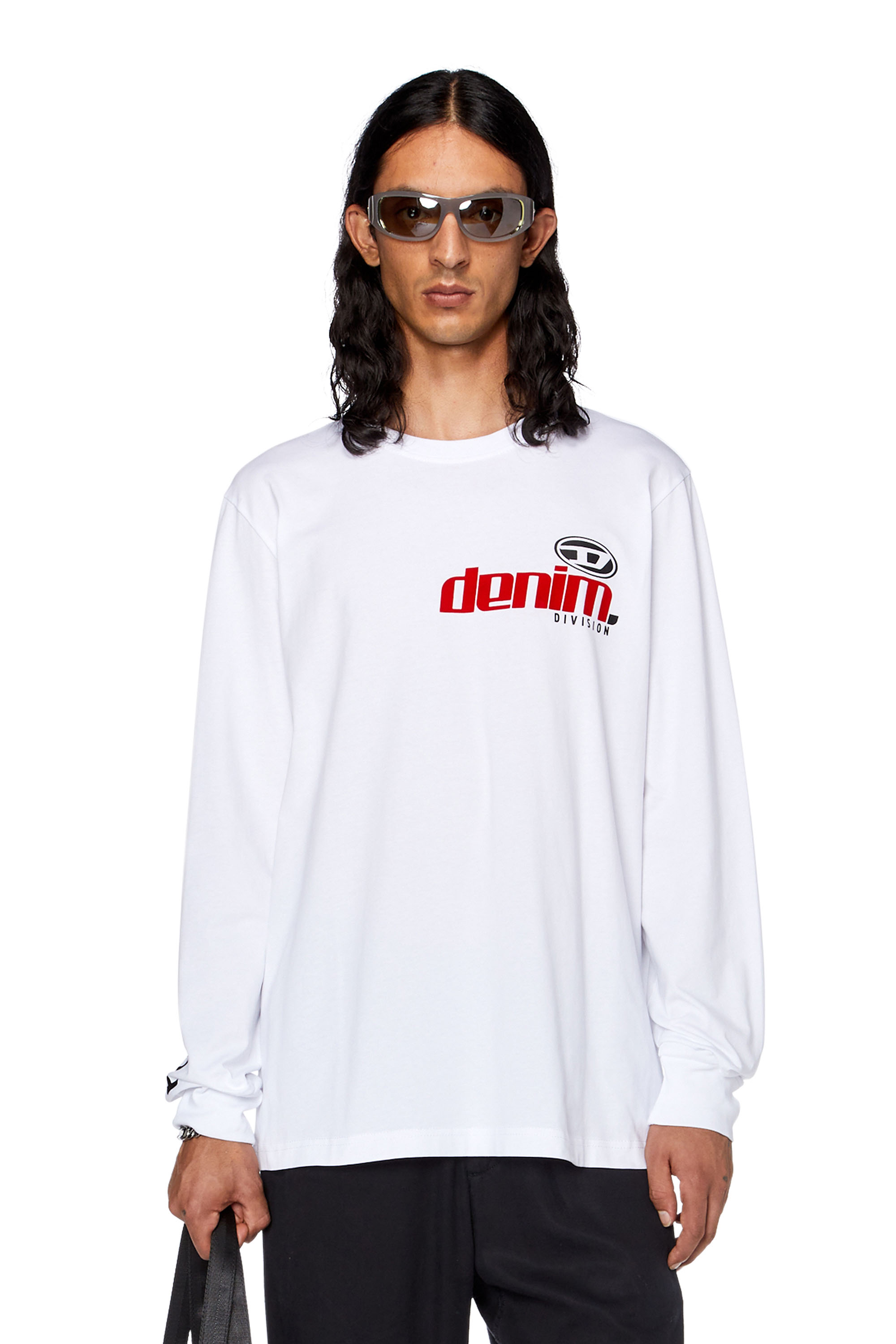 Diesel - T-JUST-LS-L5, Man's Long-sleeve T-shirt with flocked prints in White - 3