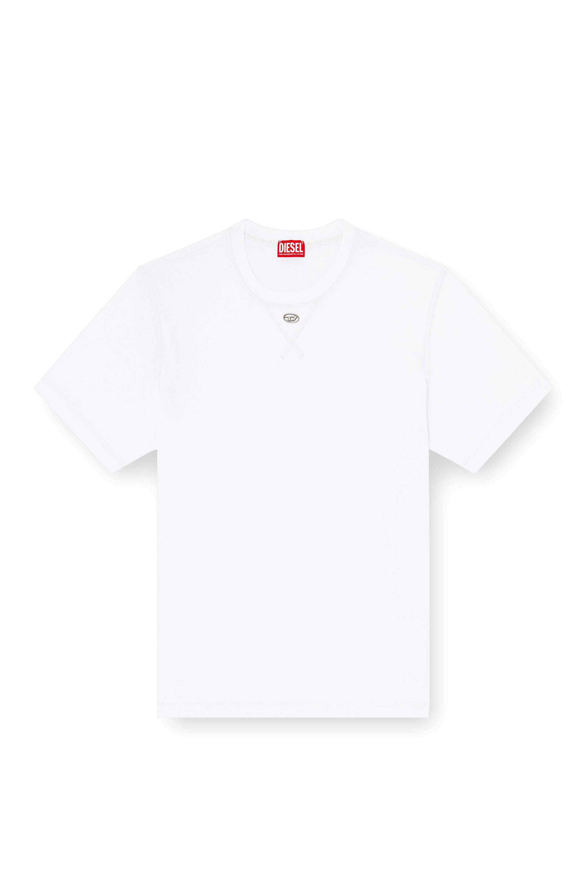 Diesel - T-MADJUST-TR, T-shirt r&eacute;guli&egrave;re avec col rond et Oval D Homme in Blanc - 3