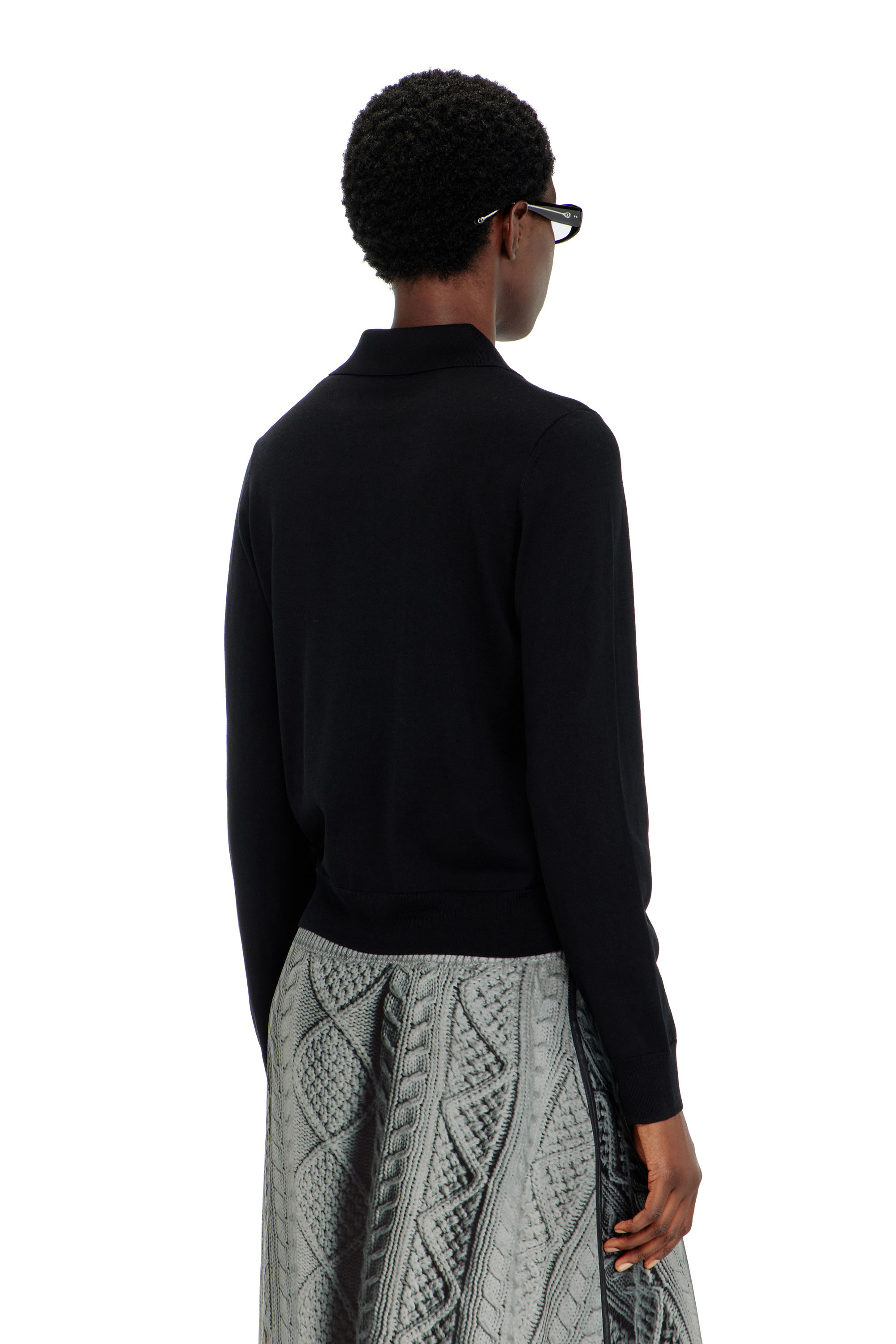 Diesel - M-LILLI, Pull en maille m&eacute;lang&eacute;e avec plaque Oval D Femme in Noir - 4