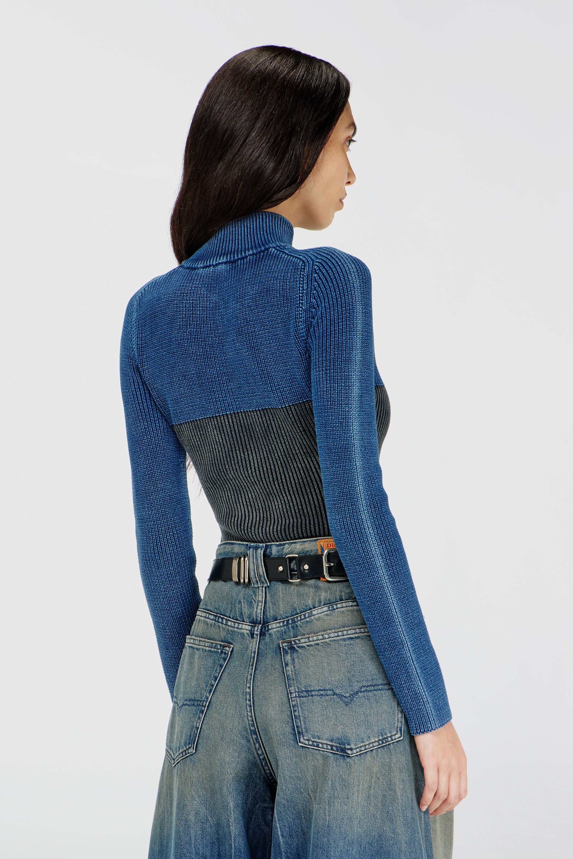 Diesel - M-HERMOSITA, Woman's Zip-up cardigan with two-tone denim effect in Black/Blue - 2
