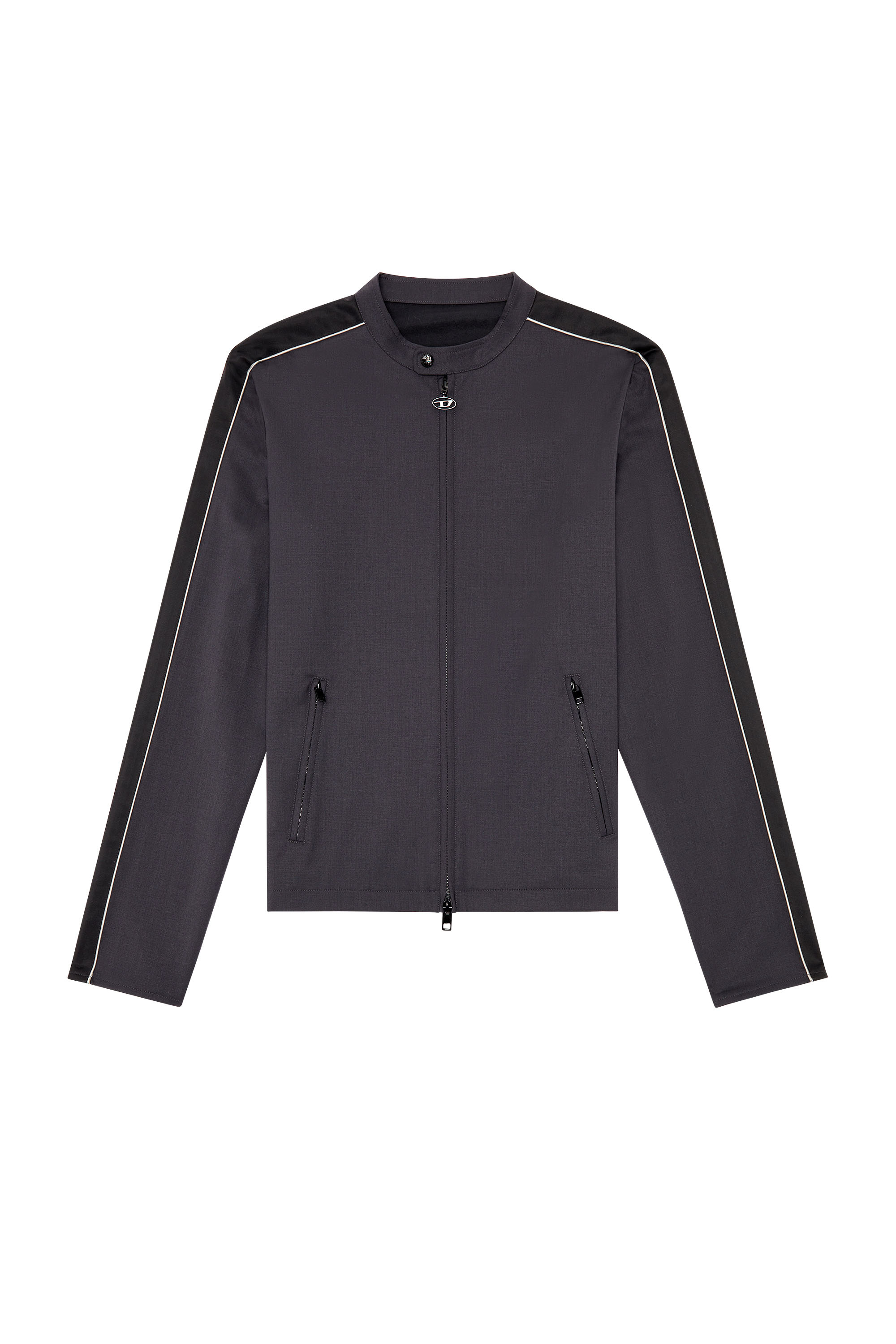 Diesel - J-DEVLIN, Man's Biker jacket in cool wool and tech jersey in Black/Grey - 2