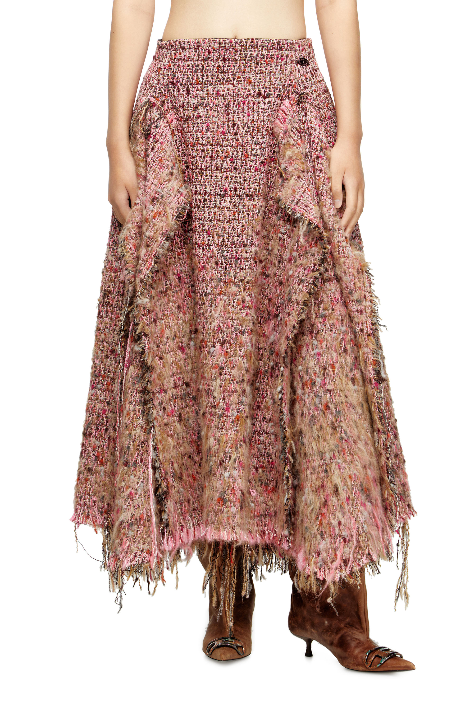 Diesel - O-RIELLA, Jupe en bouclé brossé avec ourlet effiloché Femme in Rose - 1