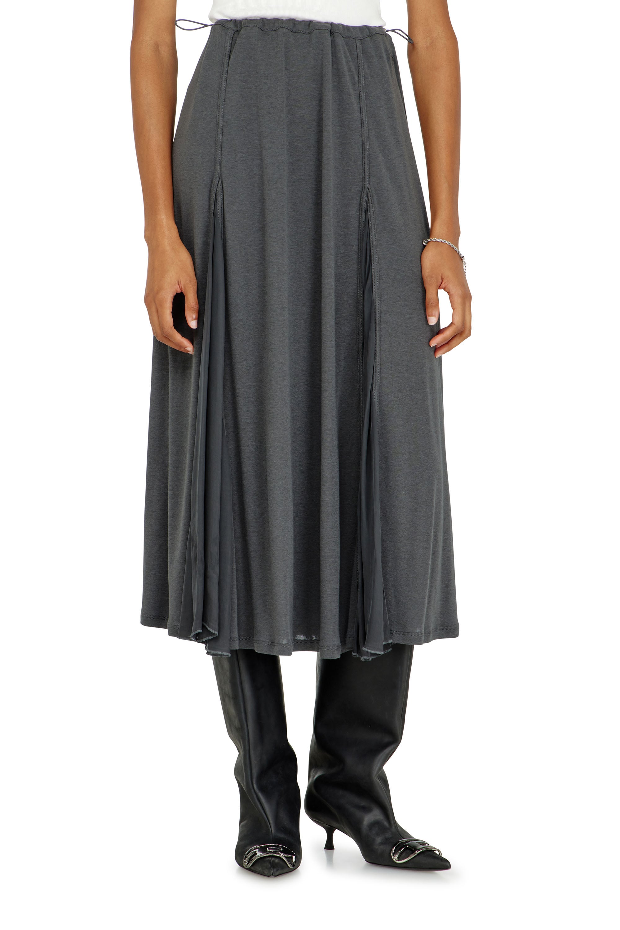 Diesel - O-LONGREI, Female's Midi skirt in ribbed jersey and chiffon in null - 2