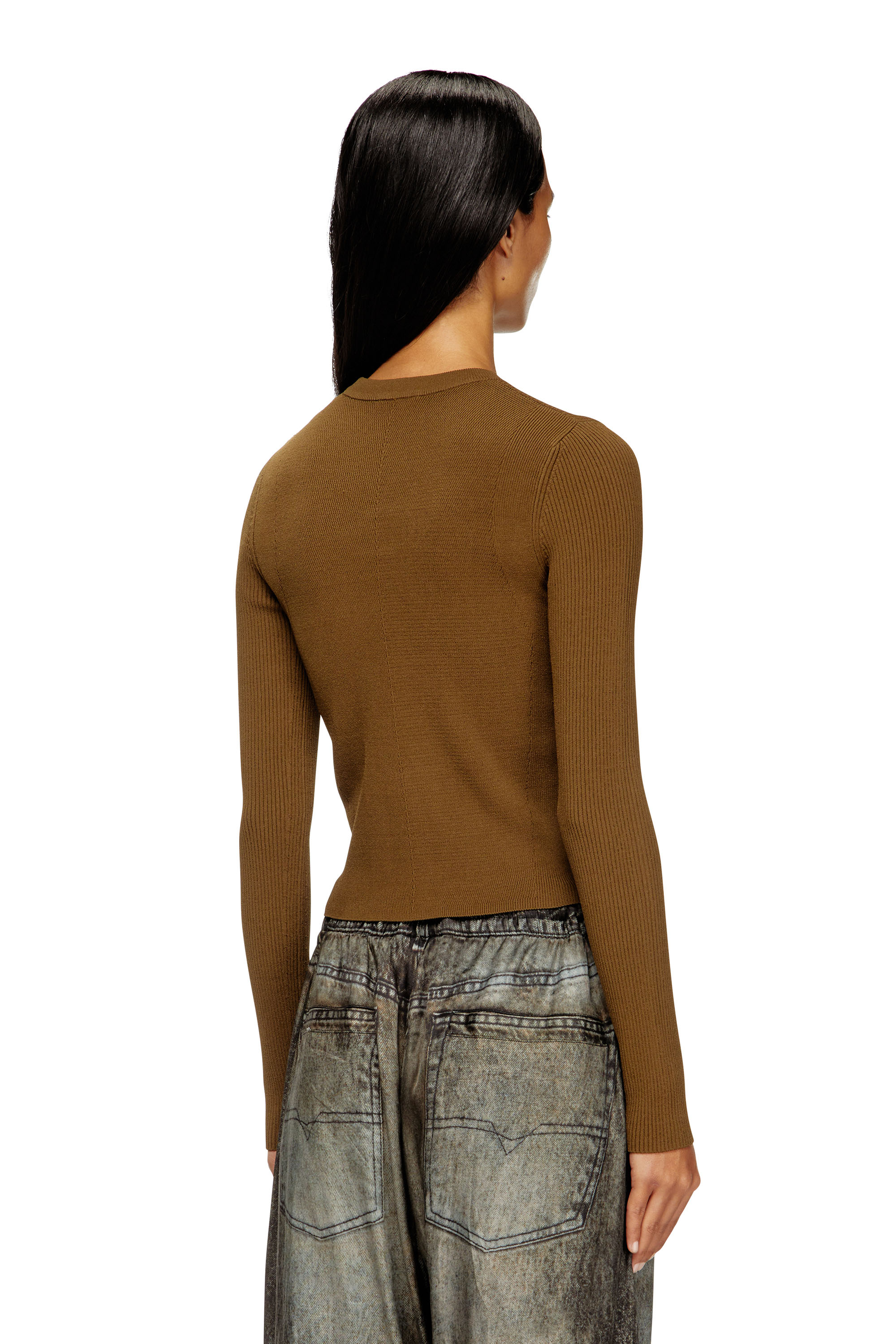 Diesel - M-VALARI, Female's Rib-knit viscose-blend top with Oval D in Brown - 5