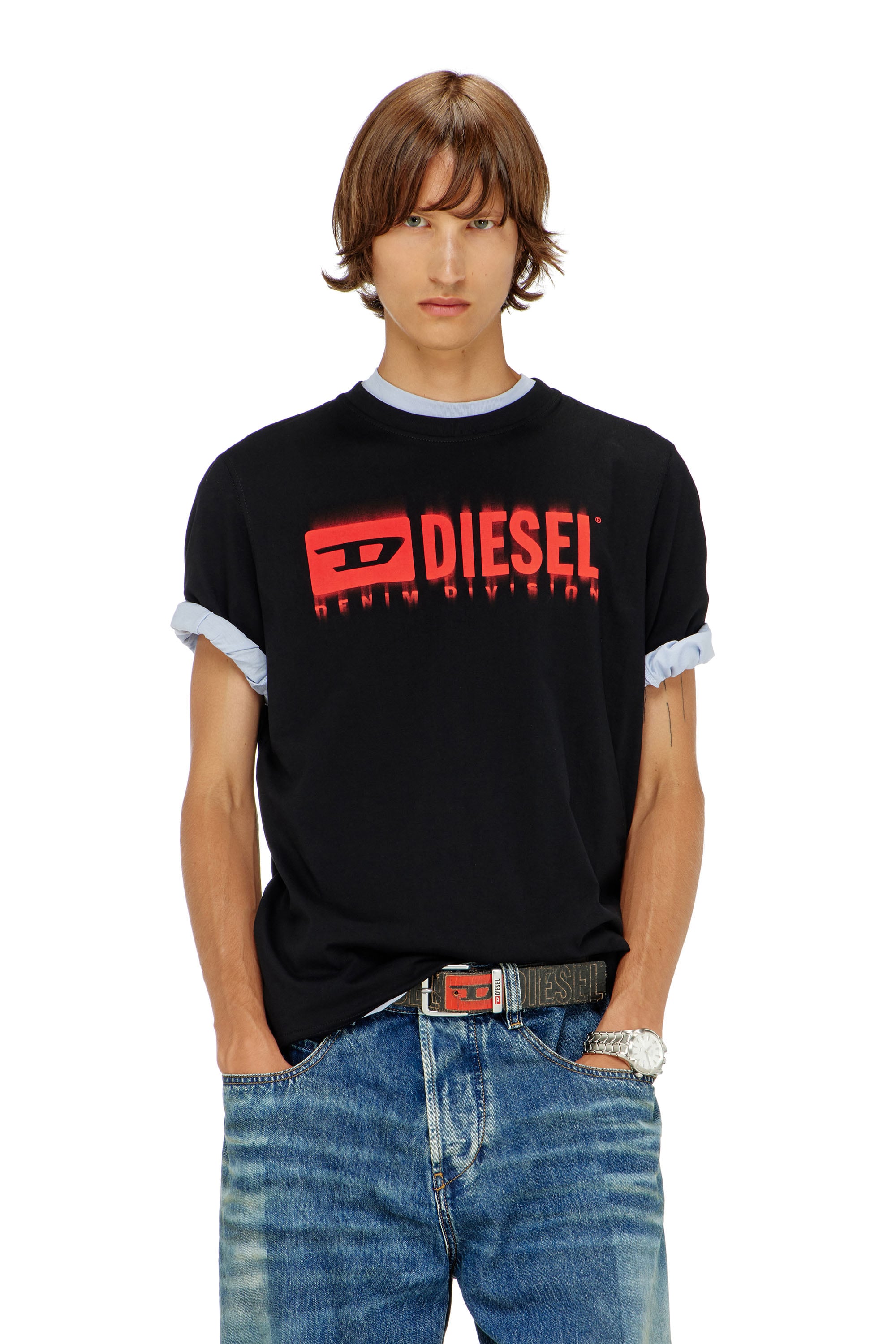 Diesel - T-ADJUST-Q7, Man's T-shirt with blurry Diesel logo in Black - 1