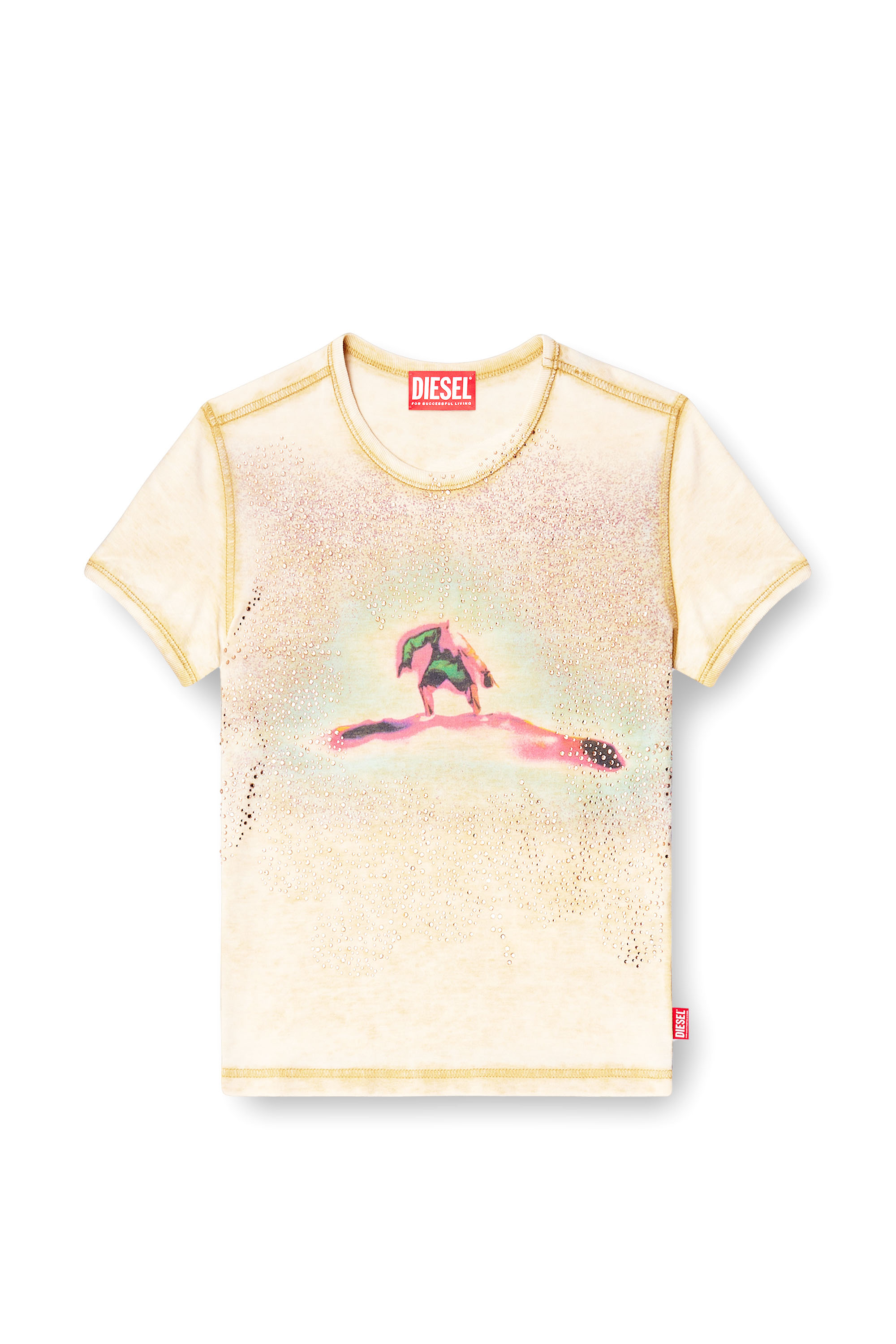 Diesel - T-UNCUTIES-LONG-S10, T-shirt ajustée avec strass Femme in Beige - 4
