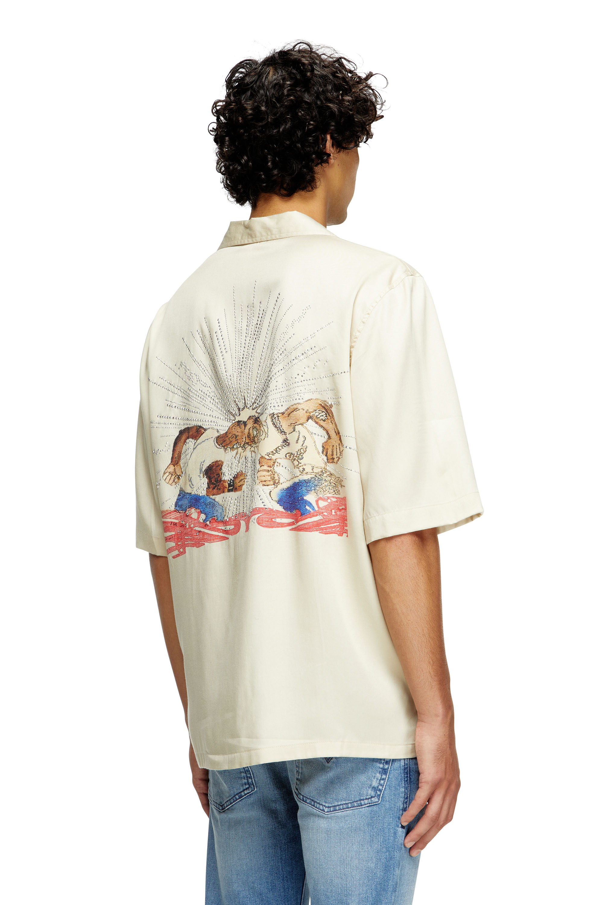 Diesel - S-BRACK-B-EPBR, Male's TENCEL™ shirt with rhinestone graphic in Beige - 4
