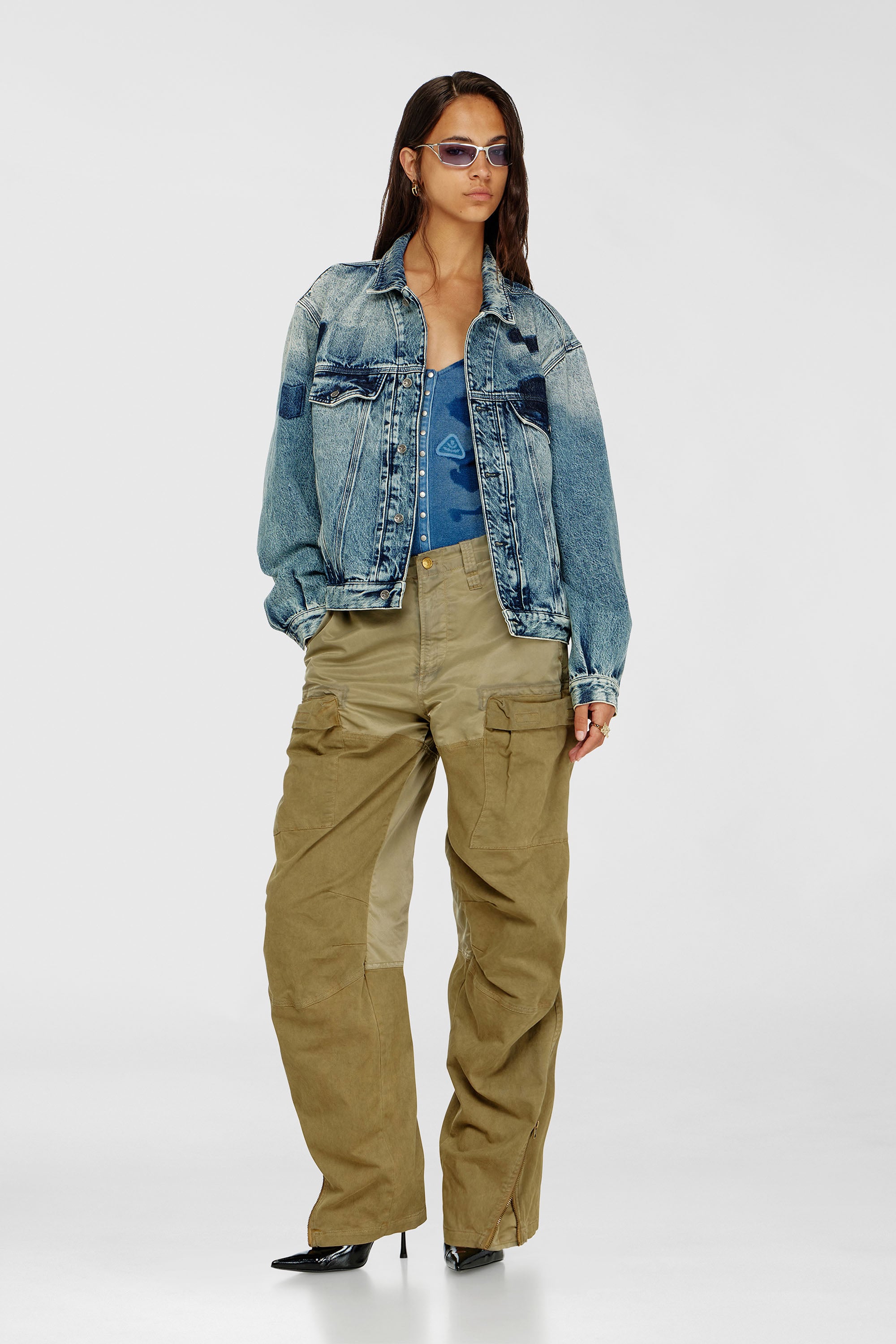 Diesel - T-LEY-AA1, Female's Bodysuit in ribbed jersey with shadow-patch effects in Medium Blue - 2