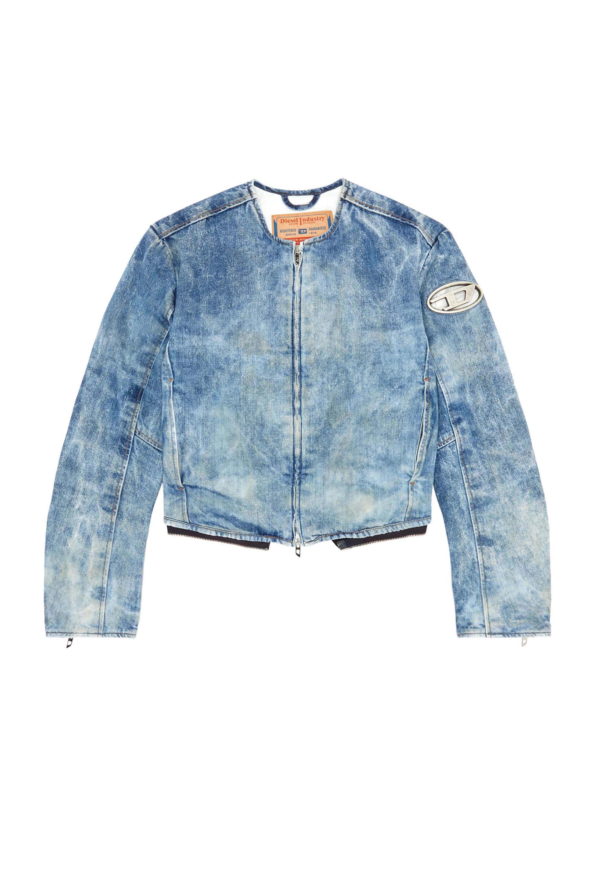 Diesel - DE-CALUR-FSE, Female's Denim jacket with biker zip details in Medium Blue - 2
