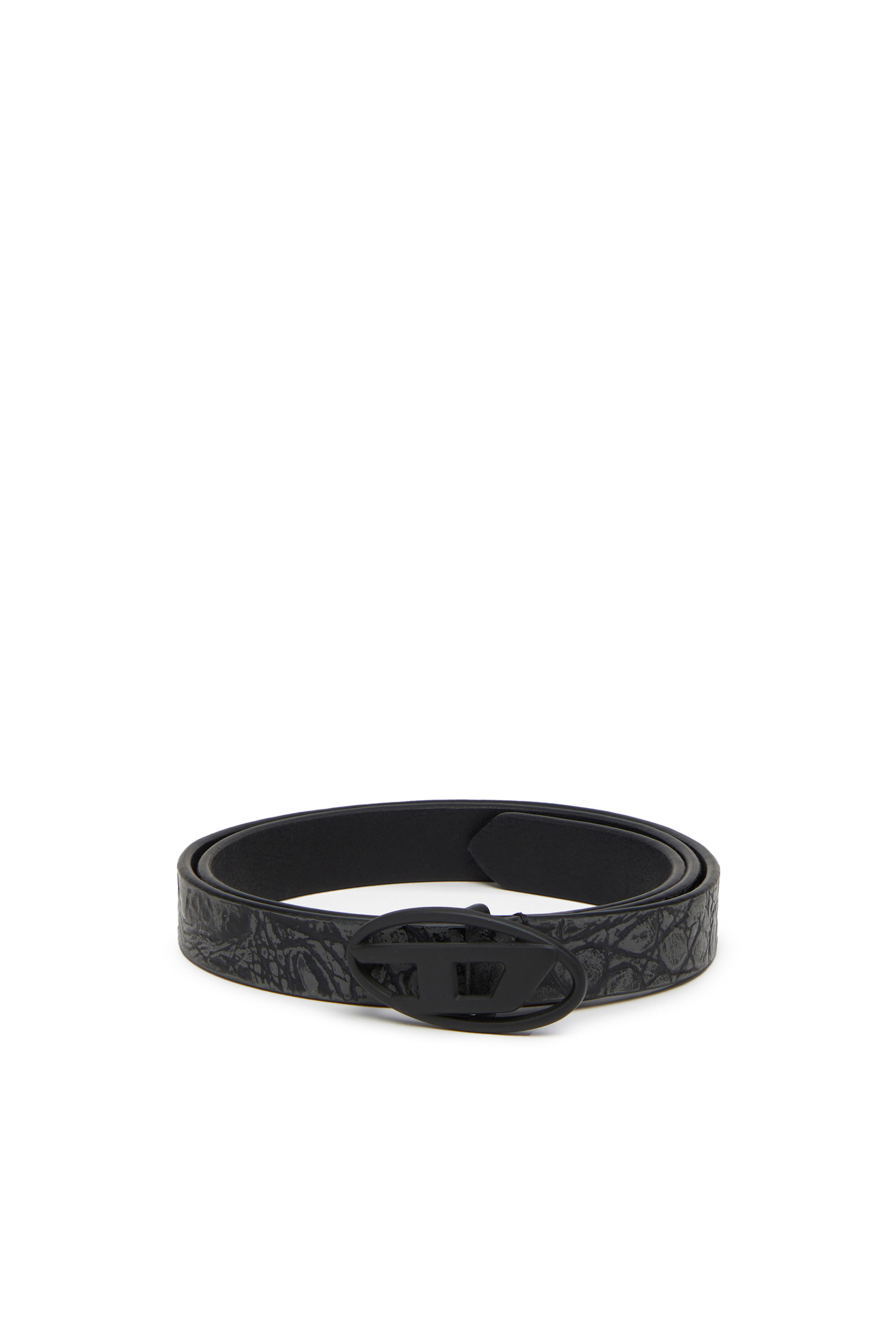 Diesel - B-1DR 20, Woman's Distressed belt in croc-effect leather in Black - 1