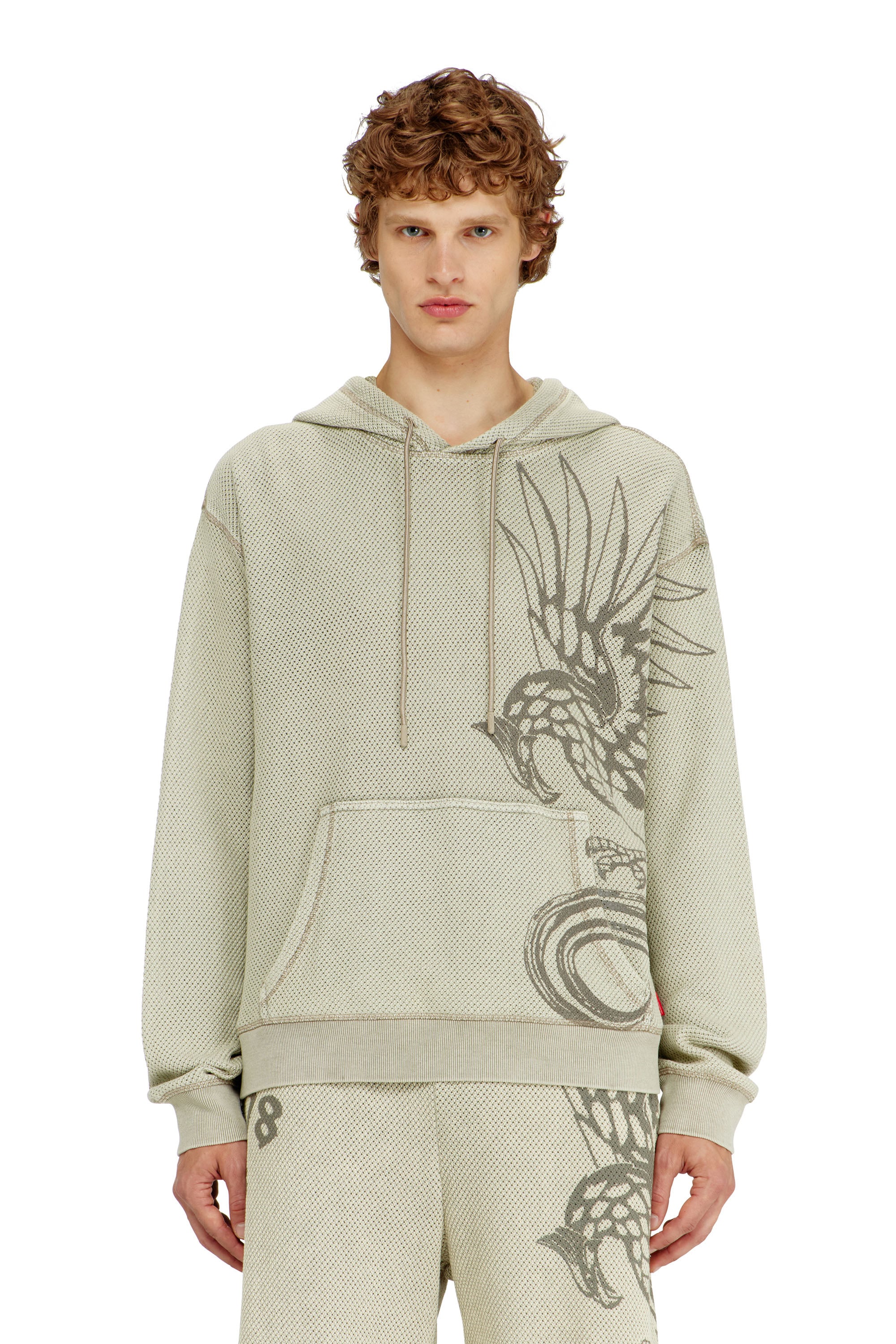 Diesel - S-NORM-HOOD-AA1, Male's Hoodie in textured cotton mesh in Beige - 1