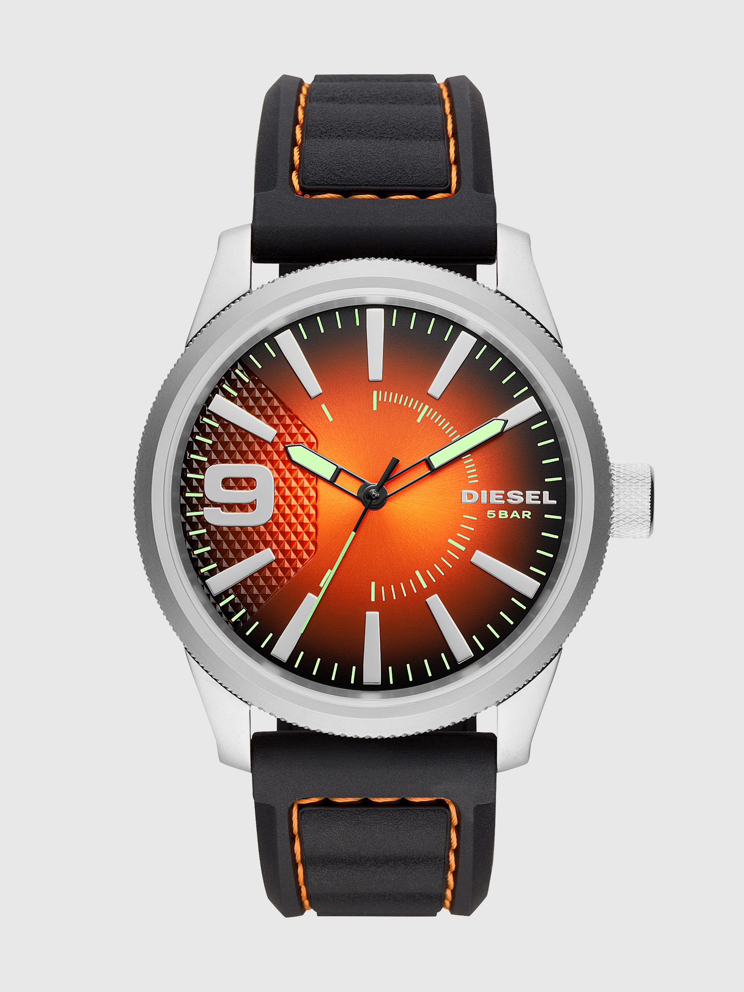 DZ1858 Man: Black and orange silicon watch, 46 mm | Diesel