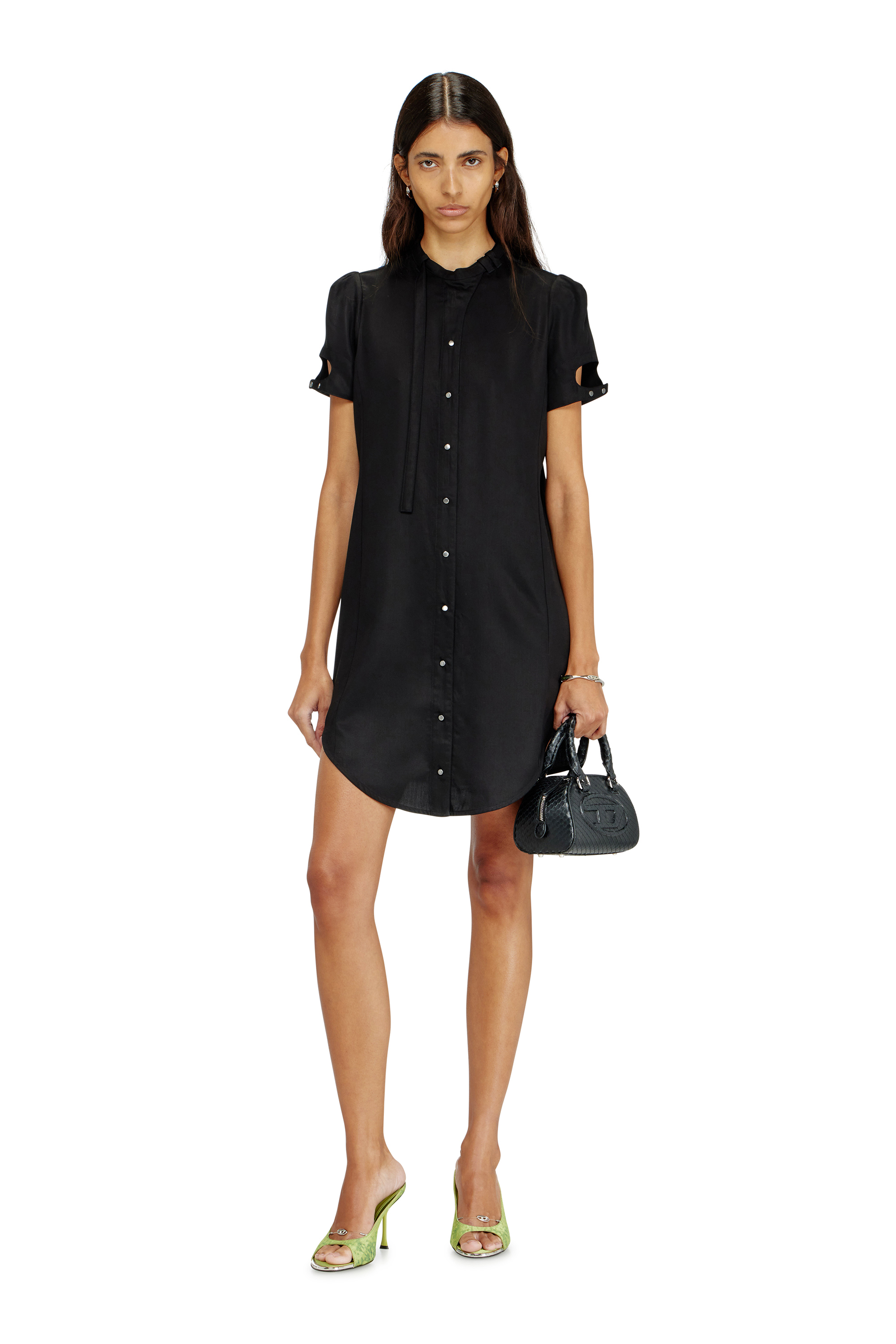 Diesel - 1DR DOME CROSSBODY, 1DR Dome-Bolso bowling mini en piel efecto serpiente Mujer in Negro - 1