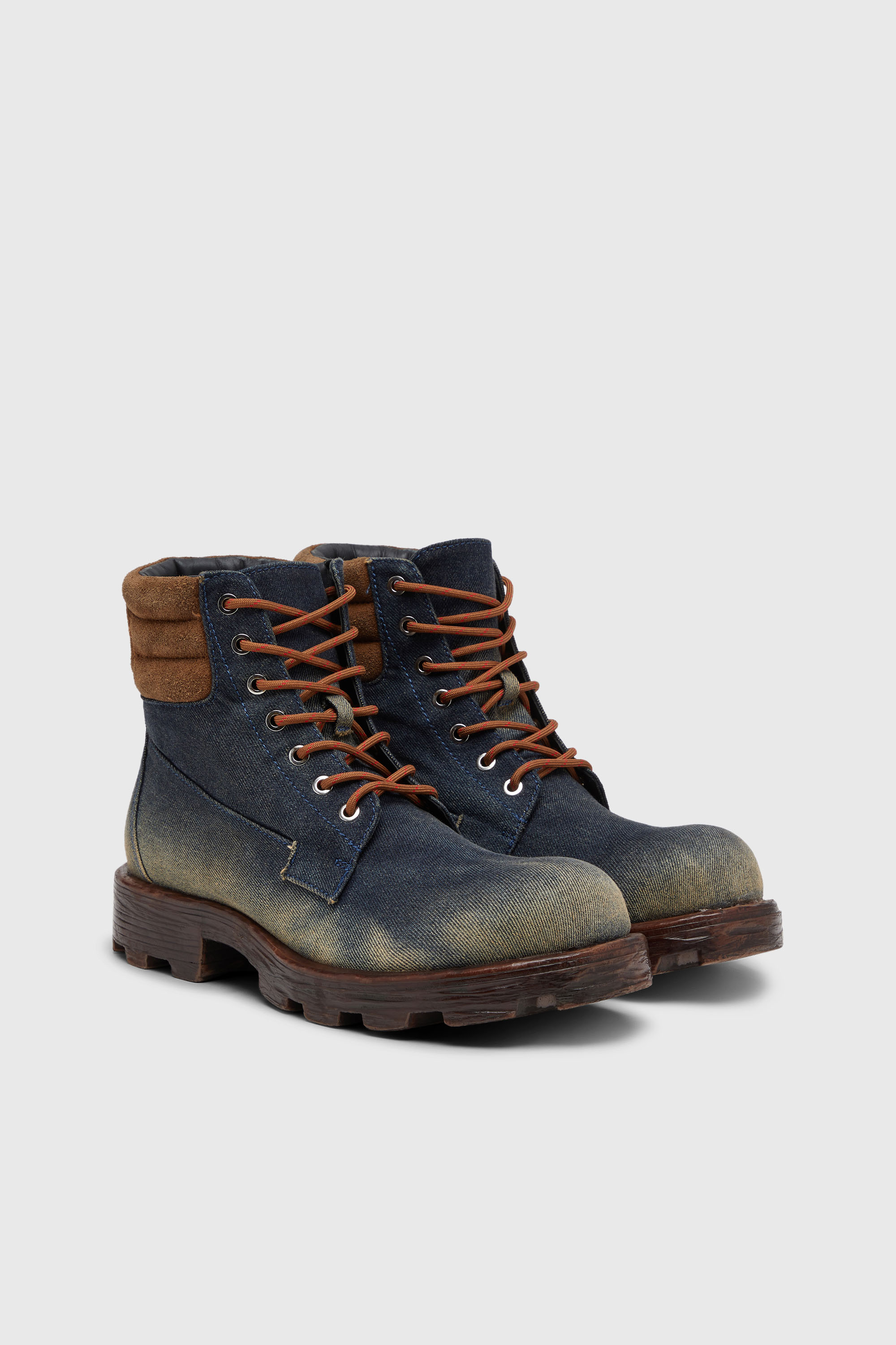 Diesel - D-HAMMER LACE UP W, D-Hammer-Botas de combate en denim y ante Mujer in Azul marino - 2