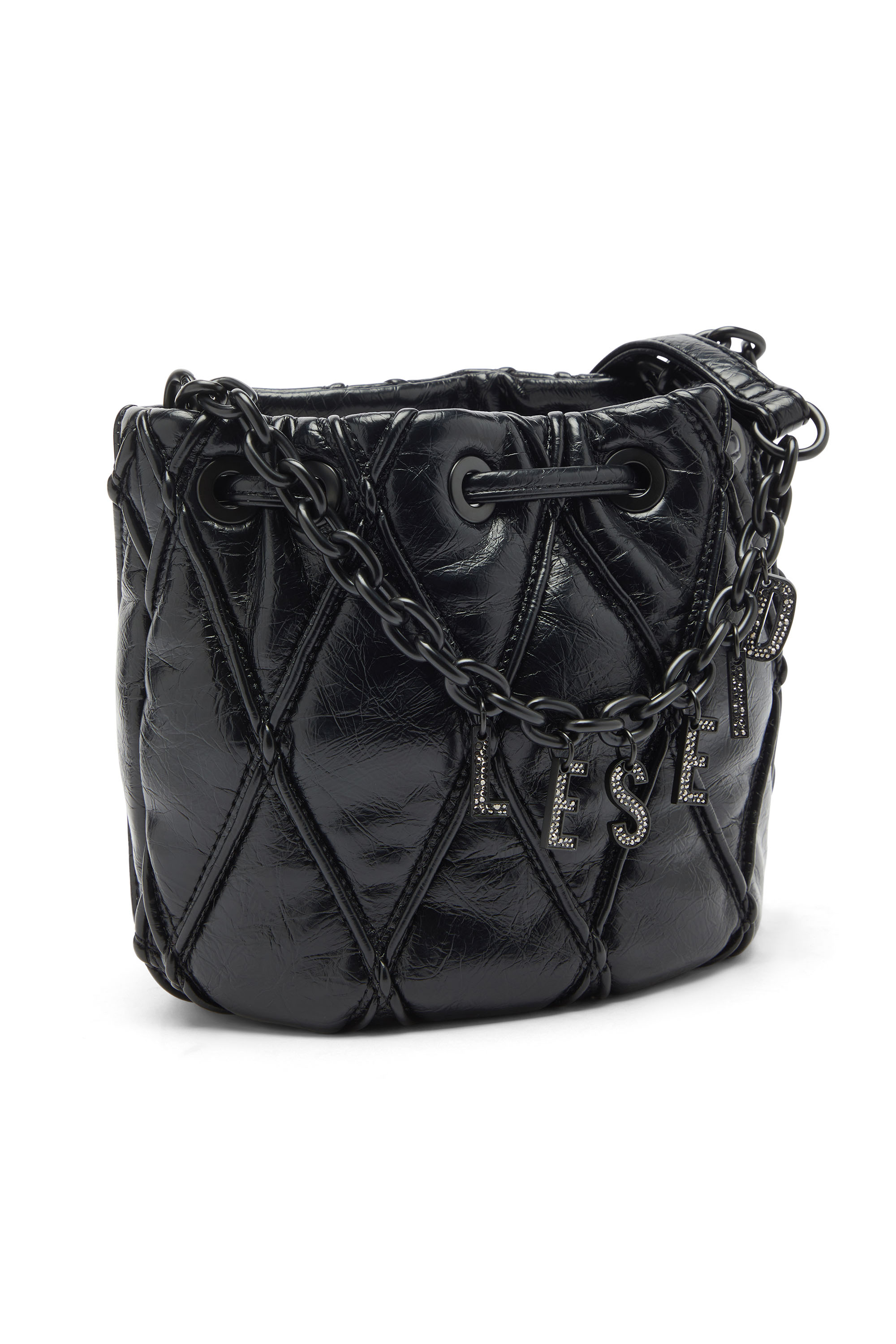 Diesel - CHARM-D BUCKET S, Woman's Charm-D - Bucket bag in shiny quilted PU in Black - 5