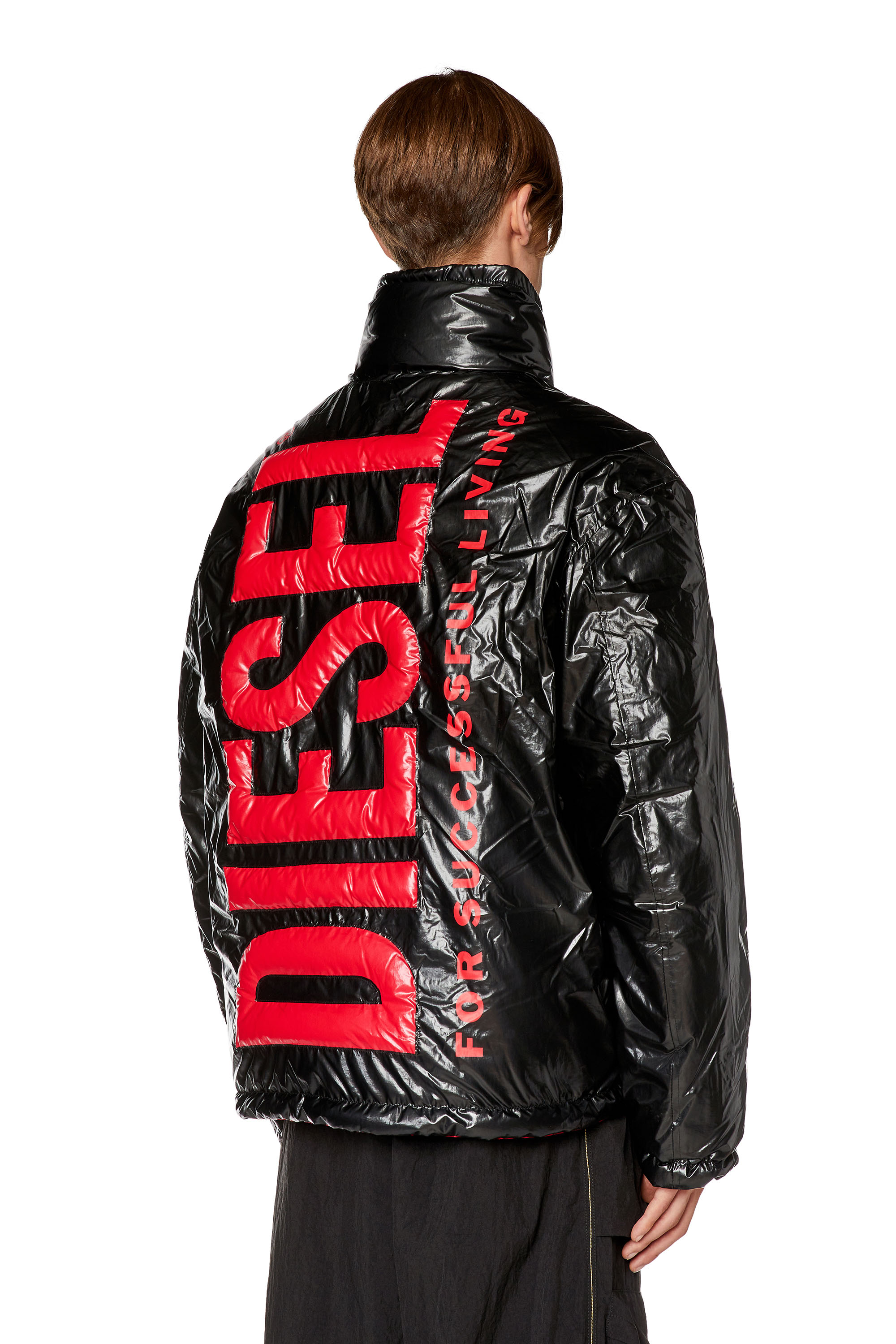 Diesel - W-JUPIT, Man's Padded jacket with maxi logo in Black/Red - 3