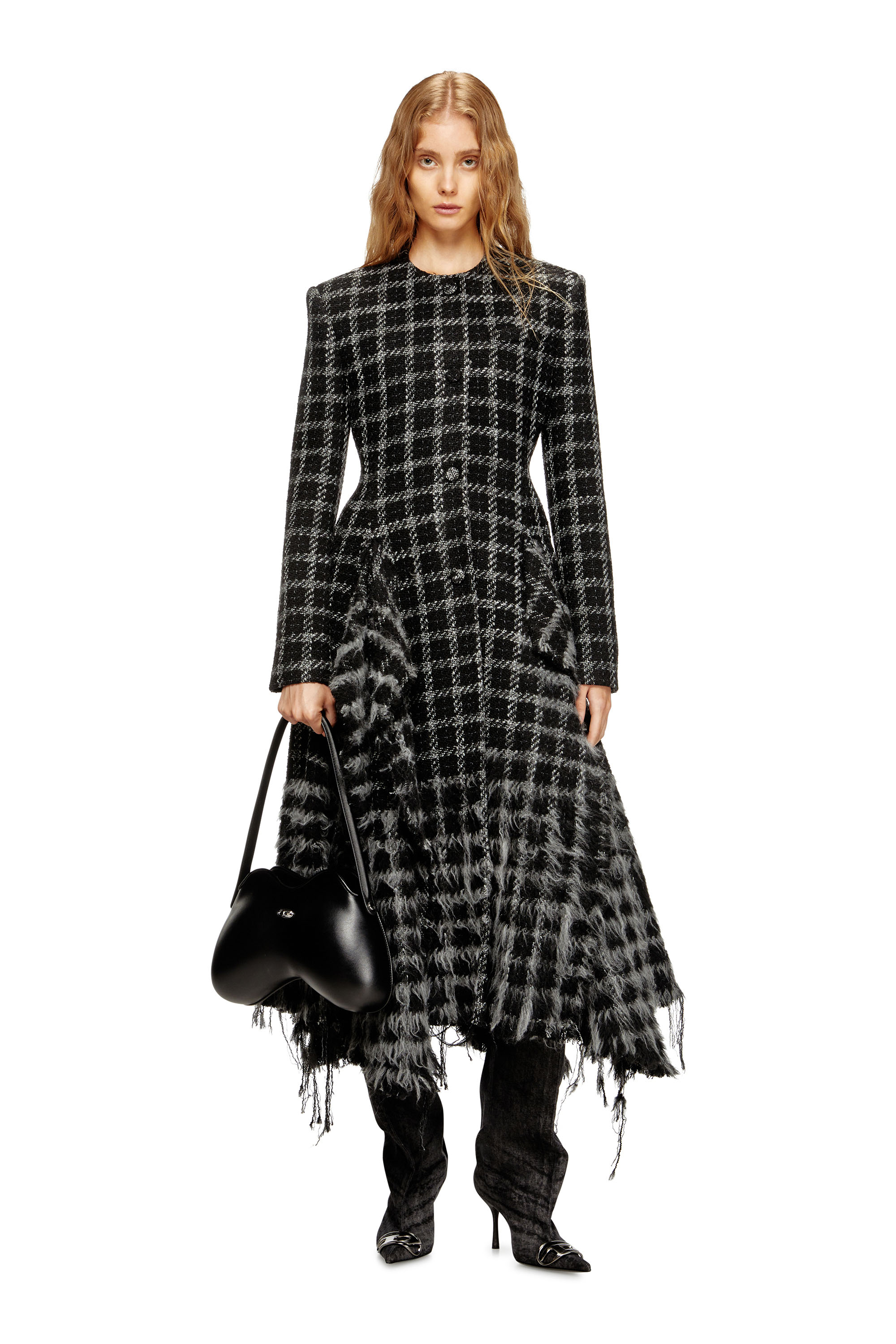 Diesel - G-ABRIE, Woman's Bouclé coat with frayed hem in Black - 2
