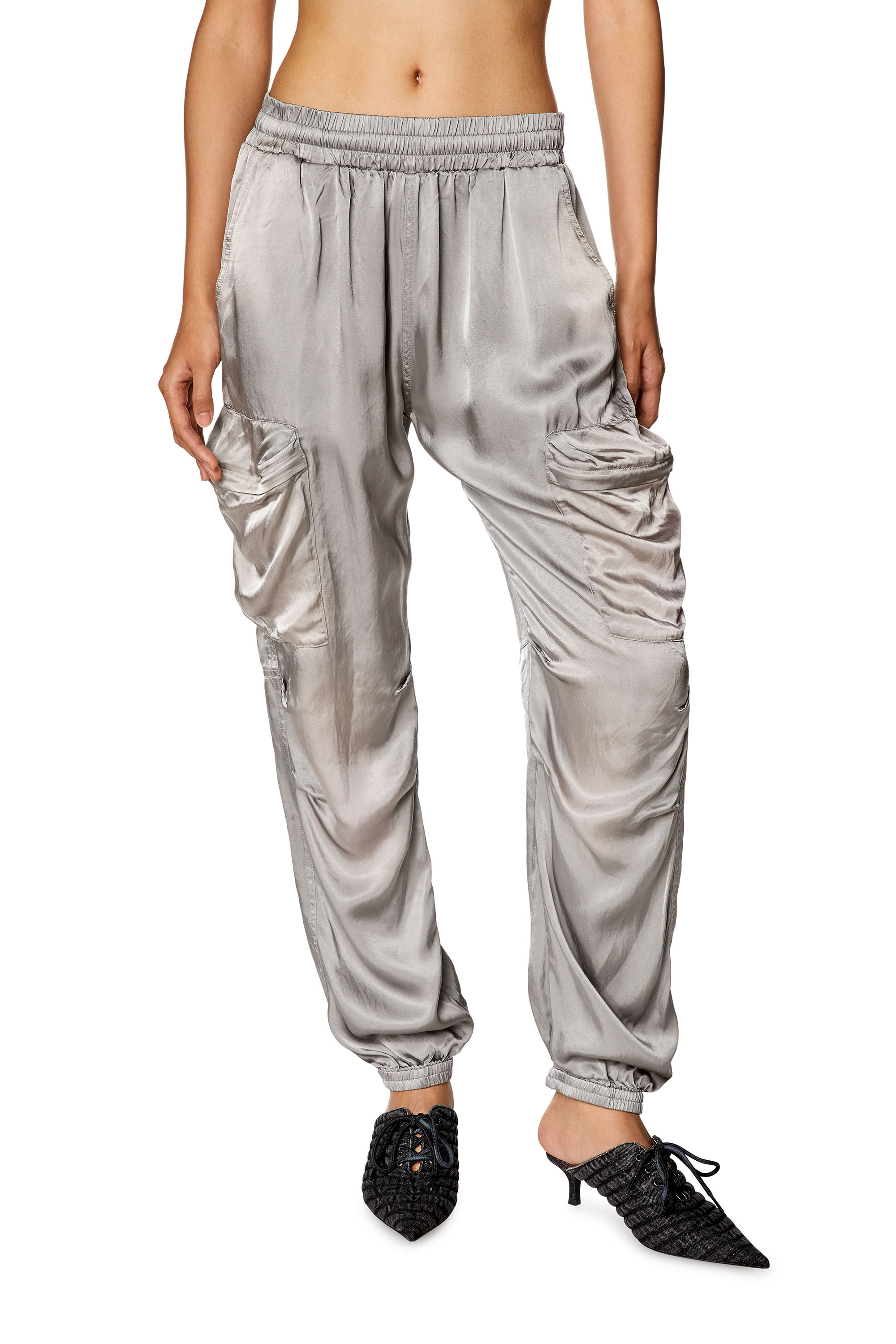 Diesel - P-MIROW-N1, Woman's Cargo pants in treated satin in Grey - 3