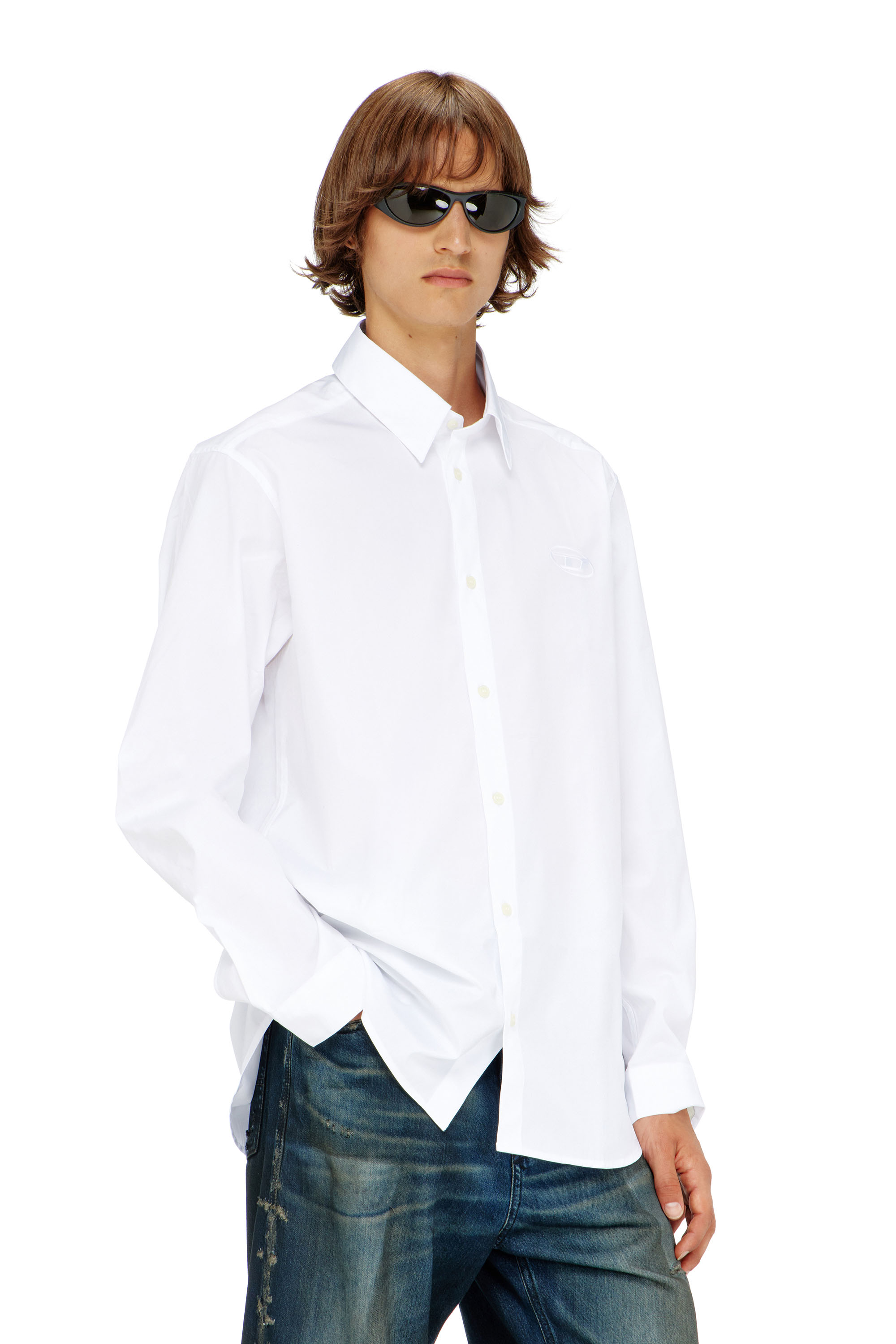 Diesel - S-SIMPLY-GSBH, Male's Stretch poplin shirt with embroidery in White - 3