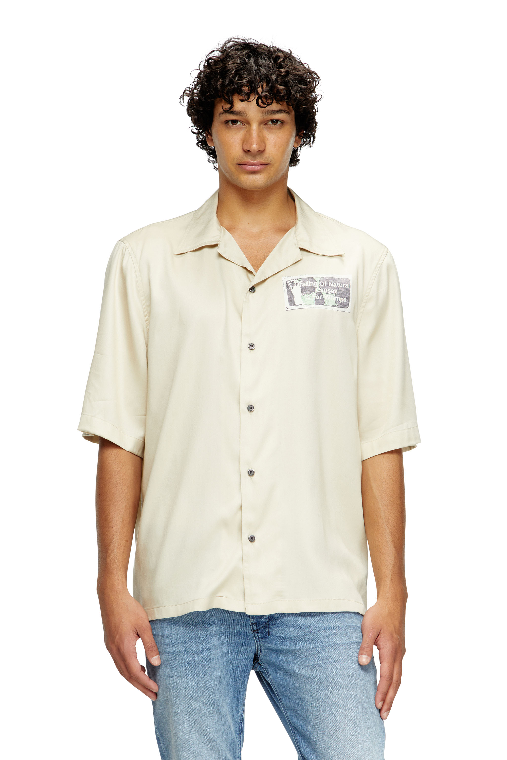 Diesel - S-BRACK-B-EPBR, Male's TENCEL™ shirt with rhinestone graphic in Beige - 3