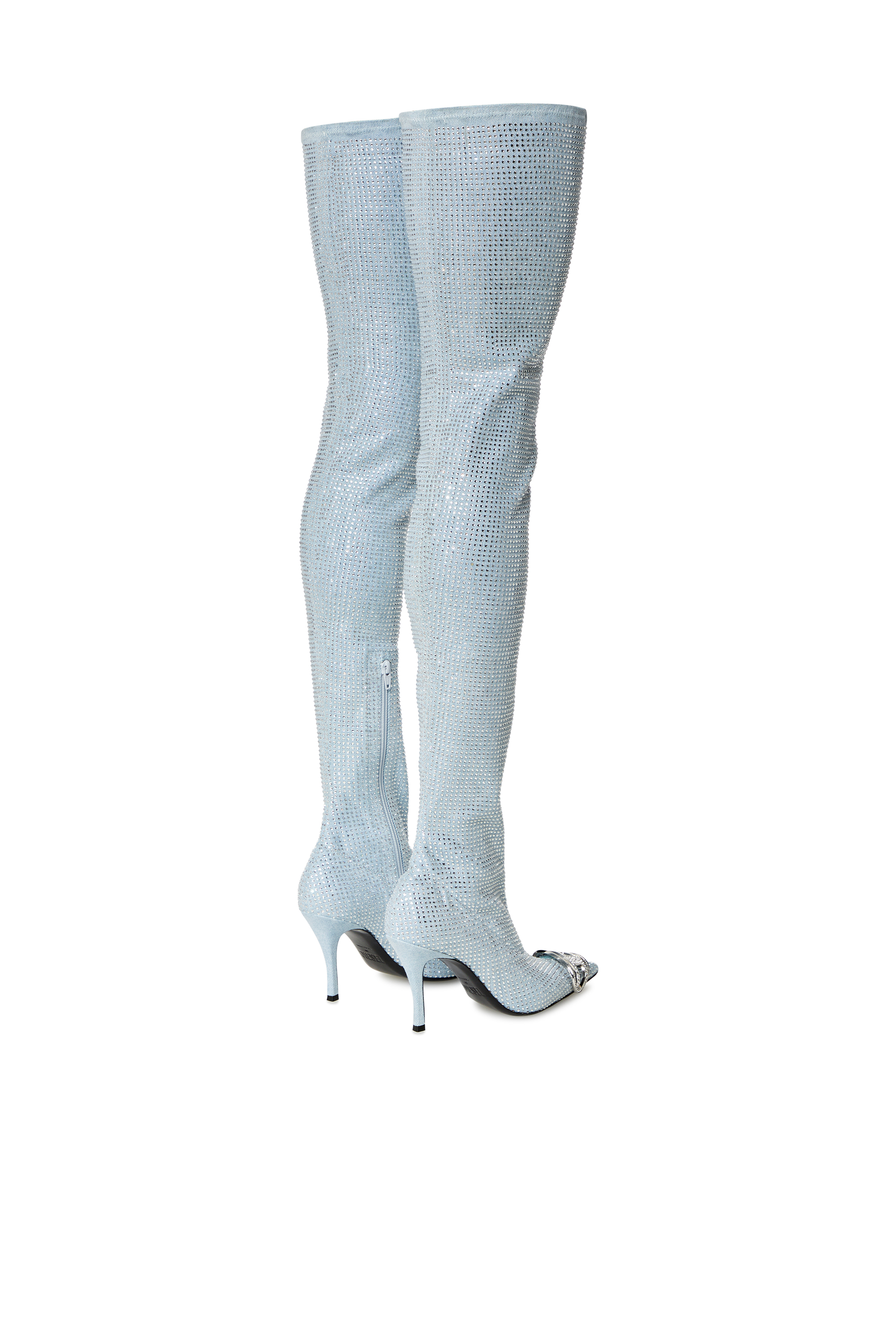 Diesel - D-VENUS TBT, Woman's D-Venus Tbt Boots - Over-the-knee boots in rhinestone denim in Azure - 3
