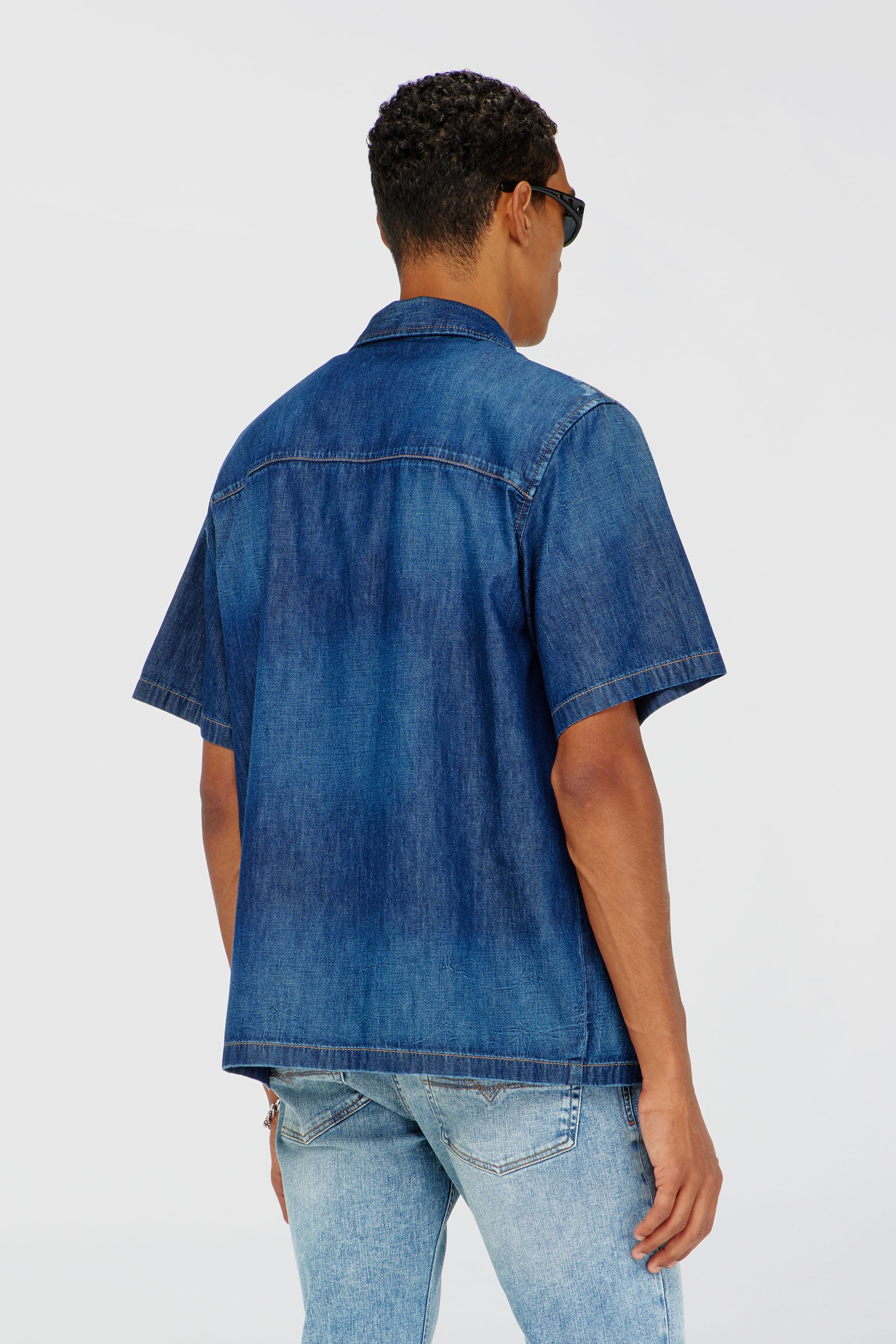 Men's Denim short-sleeve shirt | Blue | Diesel US
