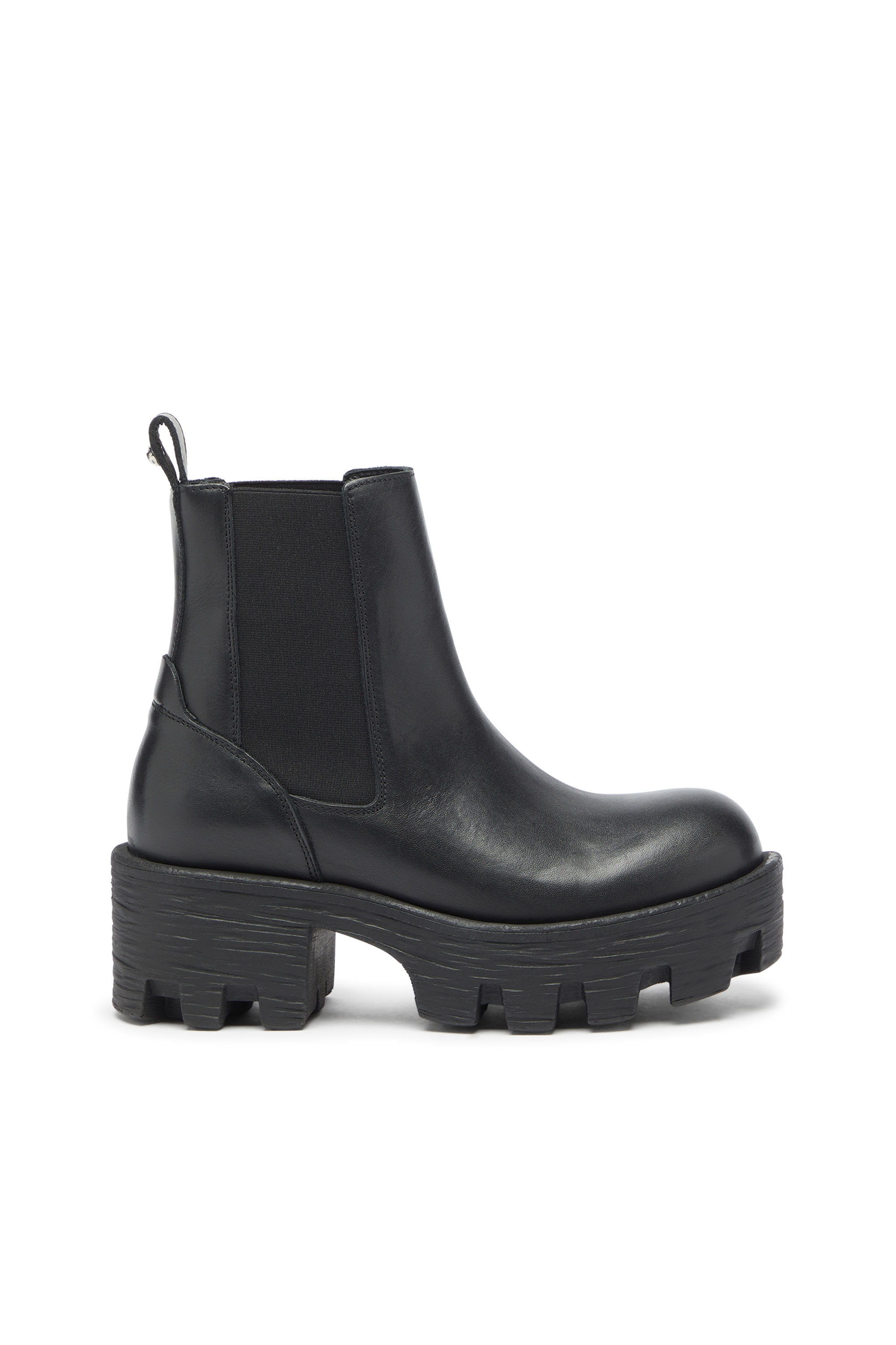 Diesel - D-HAMMER CHUNKY W, D-Hammer - Bottines Chelsea en cuir avec semelle crant&eacute;e Femme in Noir - 1