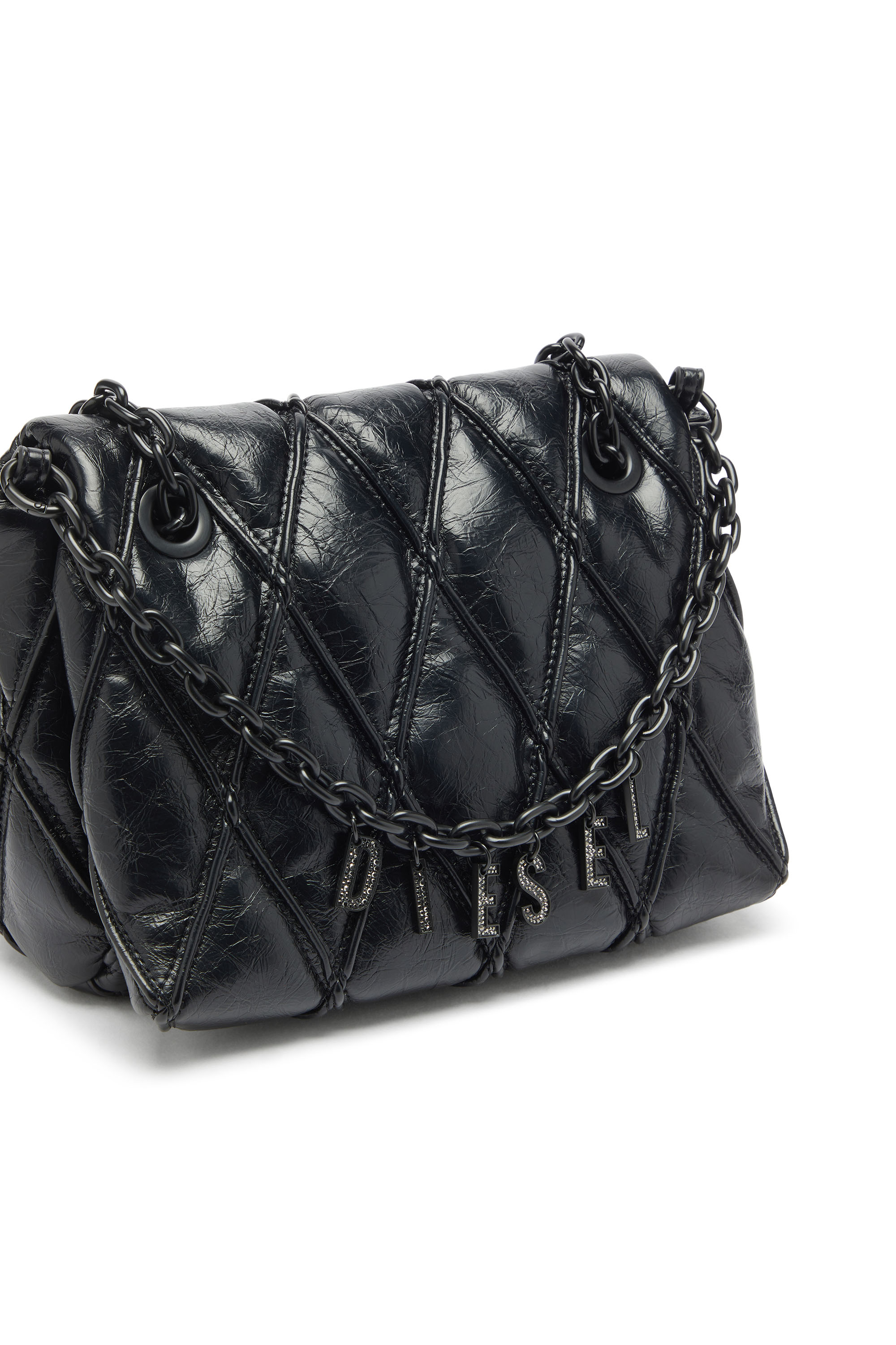 Diesel - CHARM-D SHOULDER M, Woman's Charm-D - Shoulder bag in shiny quilted PU in Black - 5