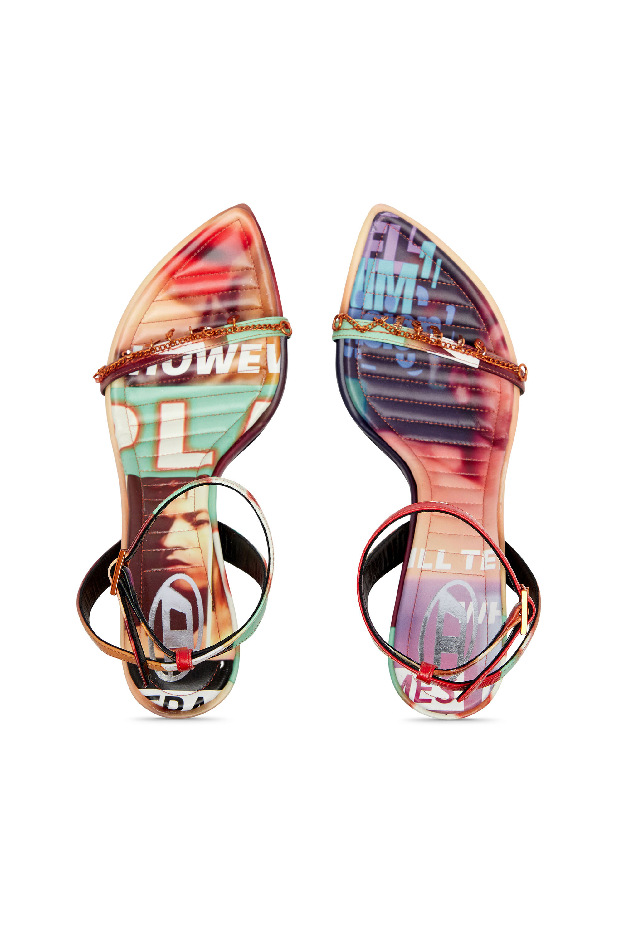 Diesel - D-VINA CHARM SDL, D-Vina Charm-Sandalias con tiras de cuero con estampado de p&oacute;ster Mujer in Multicolor - 4