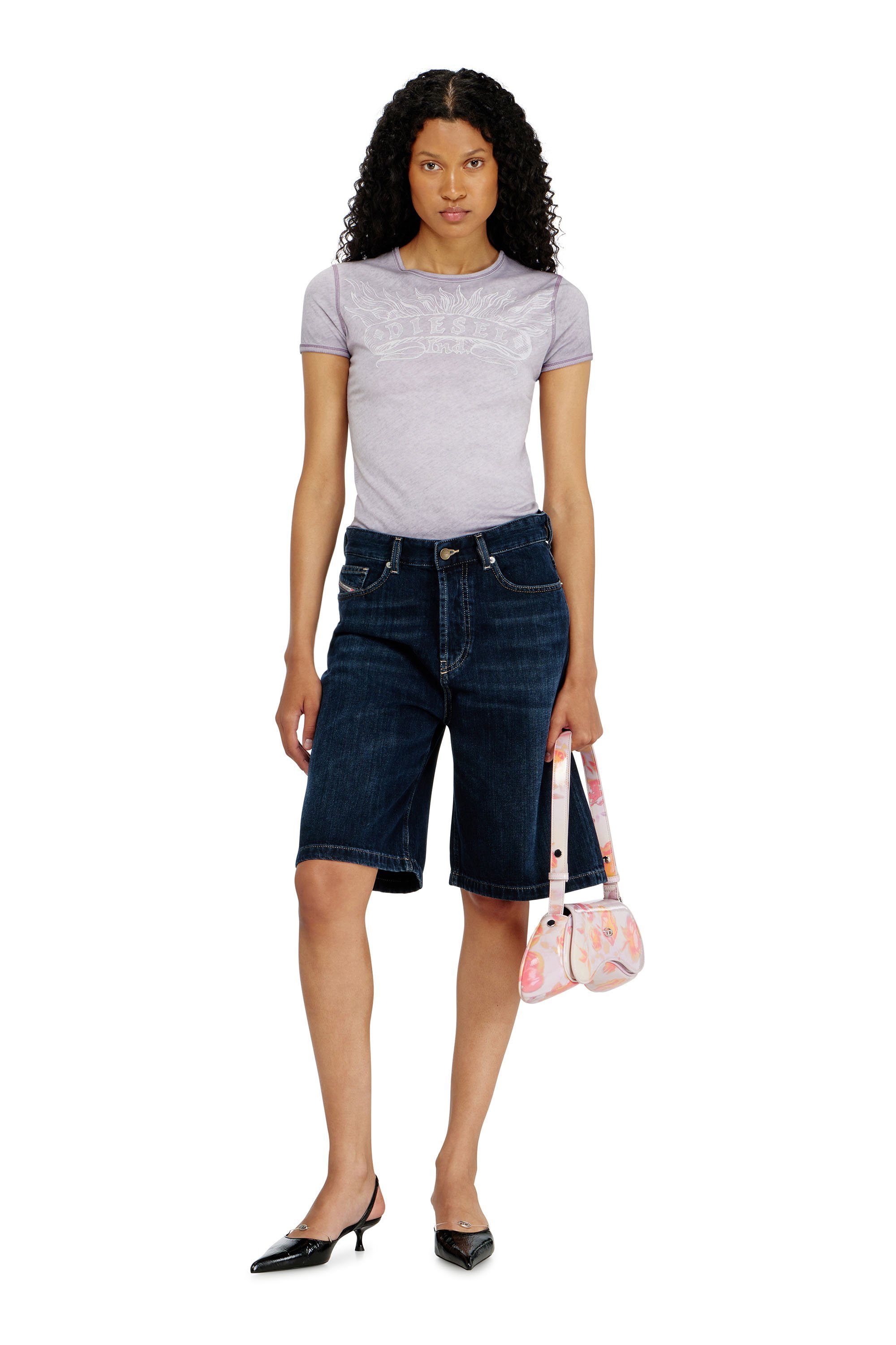 Diesel - T-UNCUTIES-LONG-AA2, Camiseta slim con logo tonal estampado Mujer in Gris - 2