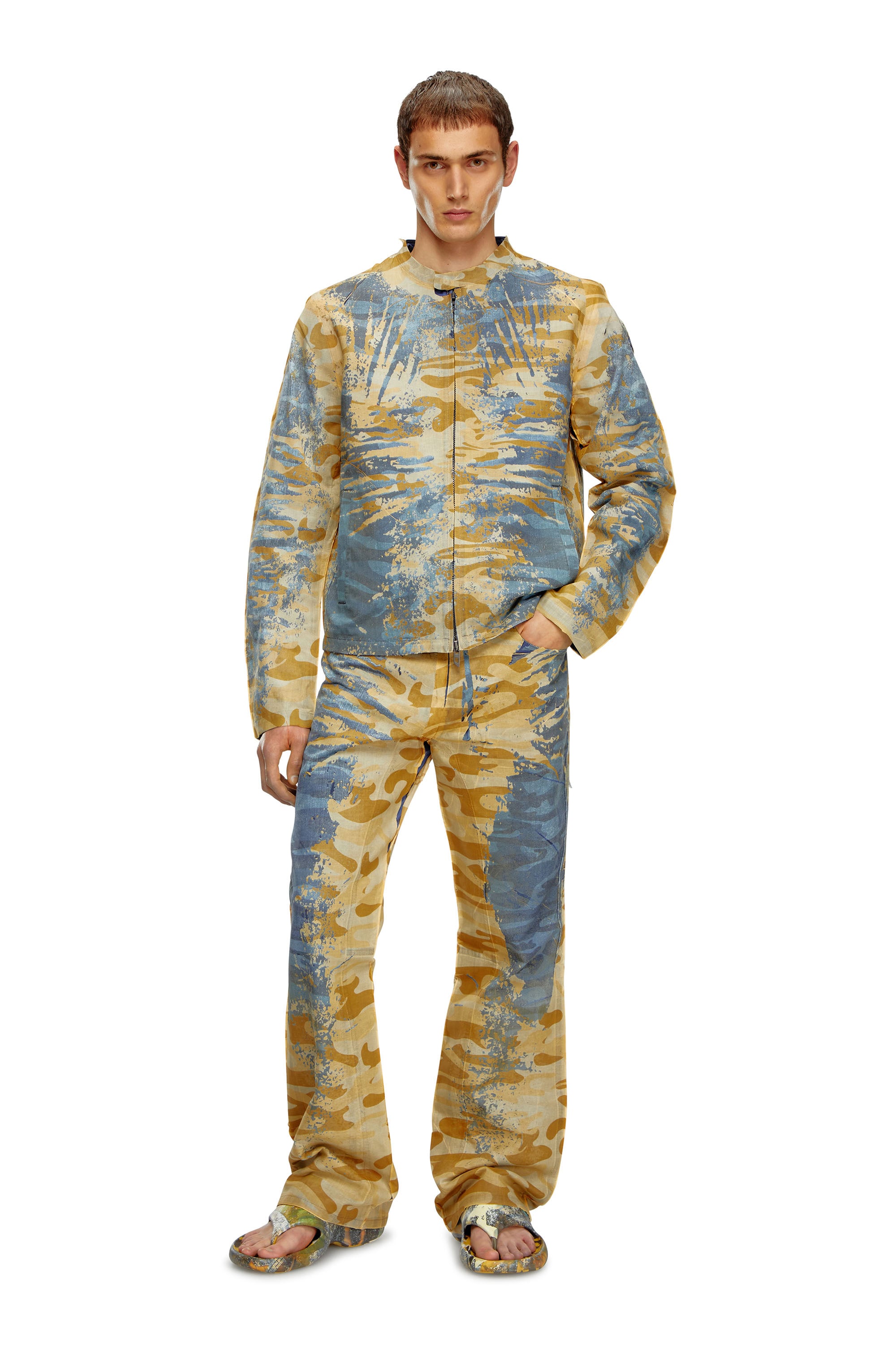 Men's Peel-off biker jacket in camo gabardine | Multicolor | Diesel US
