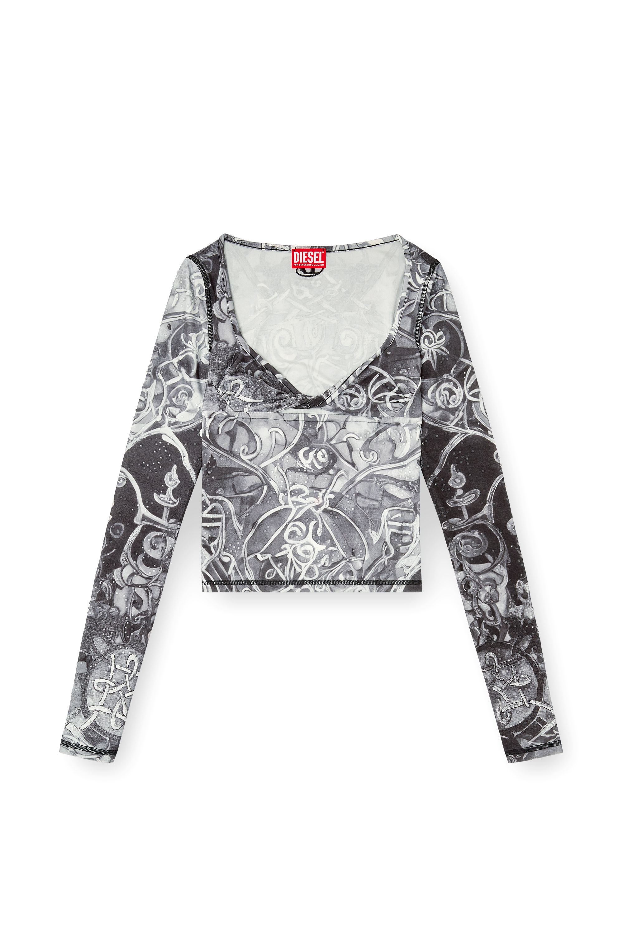 Diesel - T-ANTICA-LS, Female's Printed top with crystal droplets in Grey - 2