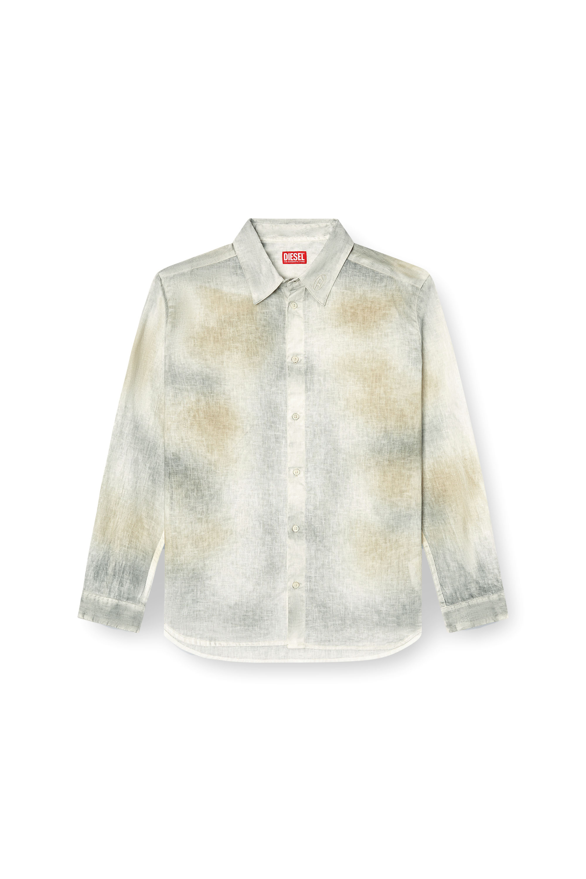 Diesel - S-LEIE, Male's Treated linen-blend shirt in Grey/White - 2