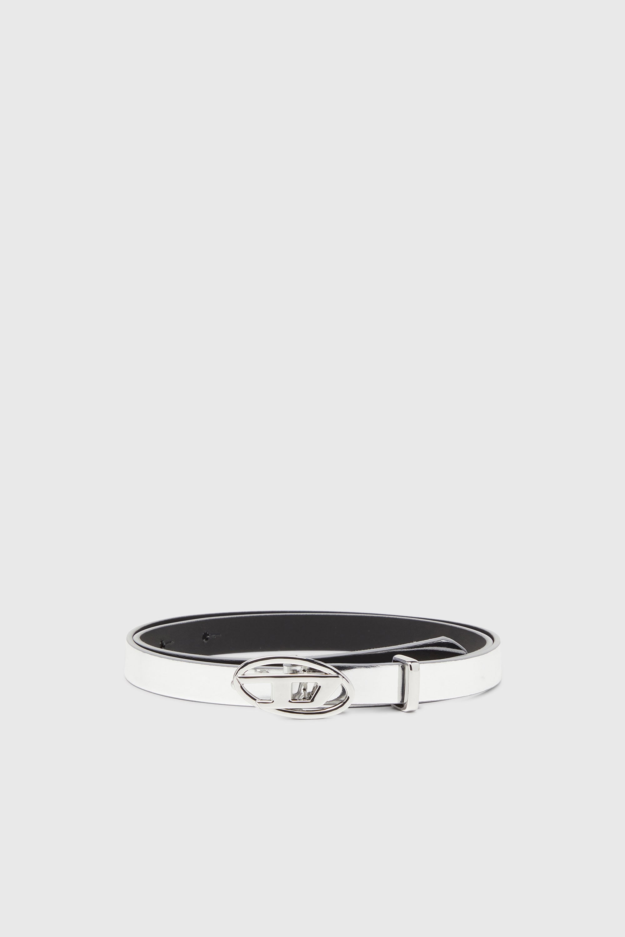 Diesel - B-1DR 15, Ceinture 1.5 cm fine en cuir lamin&eacute; Femme in Gris argent&eacute; - 1