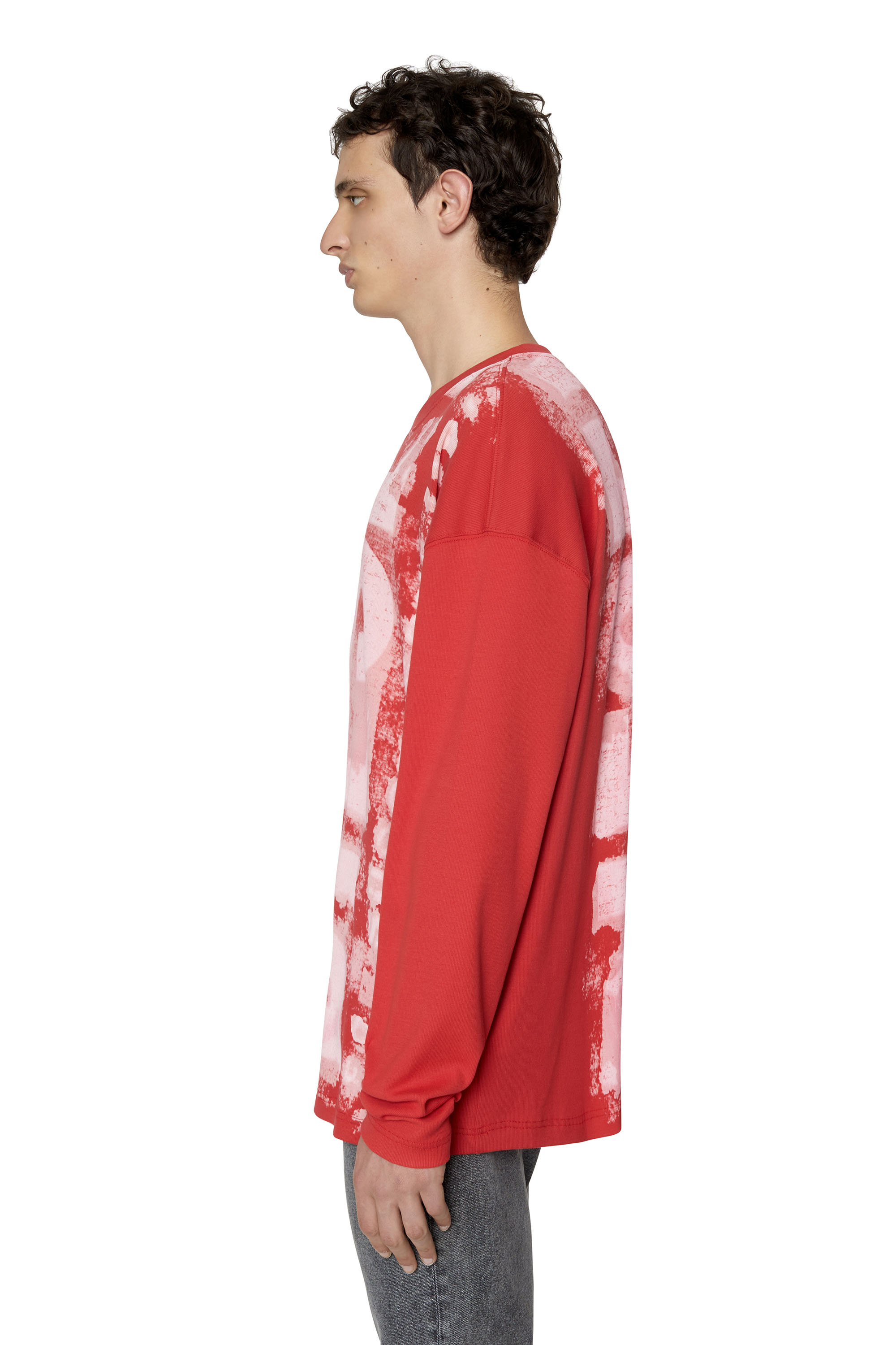 Diesel - T-WASRIB, Man's Long-sleeve T-shirt with smudged logo in Red - 6