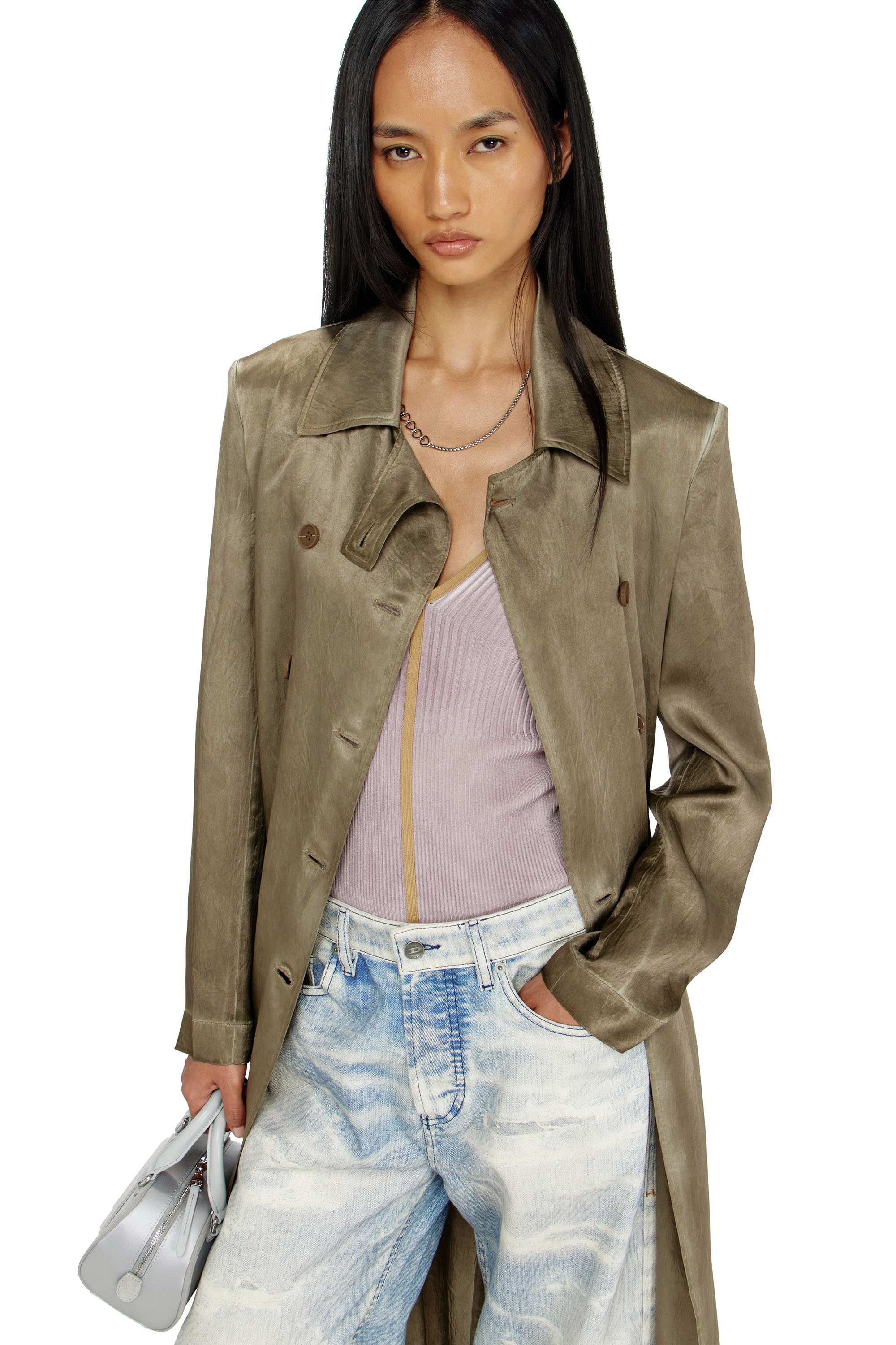 Diesel - G-LADES, Female's Trench coat in wrinkled satin in null - 4