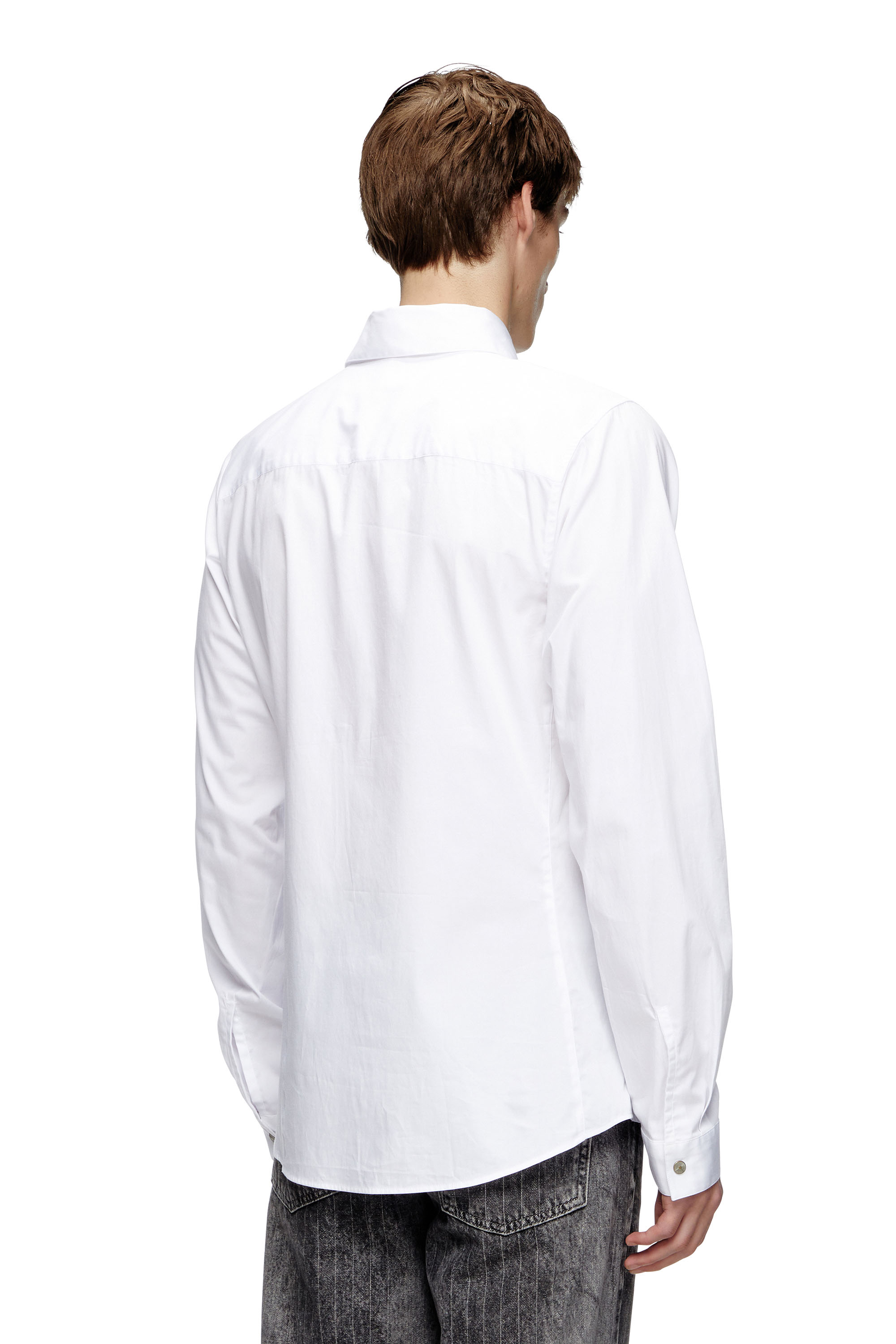 Diesel - S-FITTY-A, Male's Formal shirt with logo-embroidered collar in White - 4