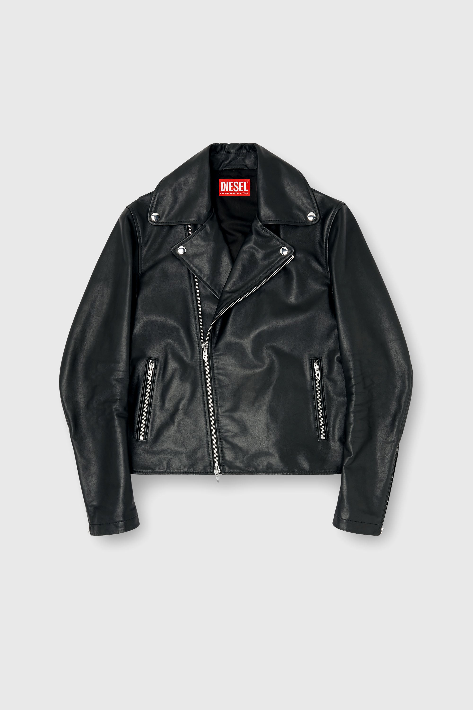Diesel - L-EO-WRD, Chaqueta biker de cuero encerado Hombre in Negro - 2