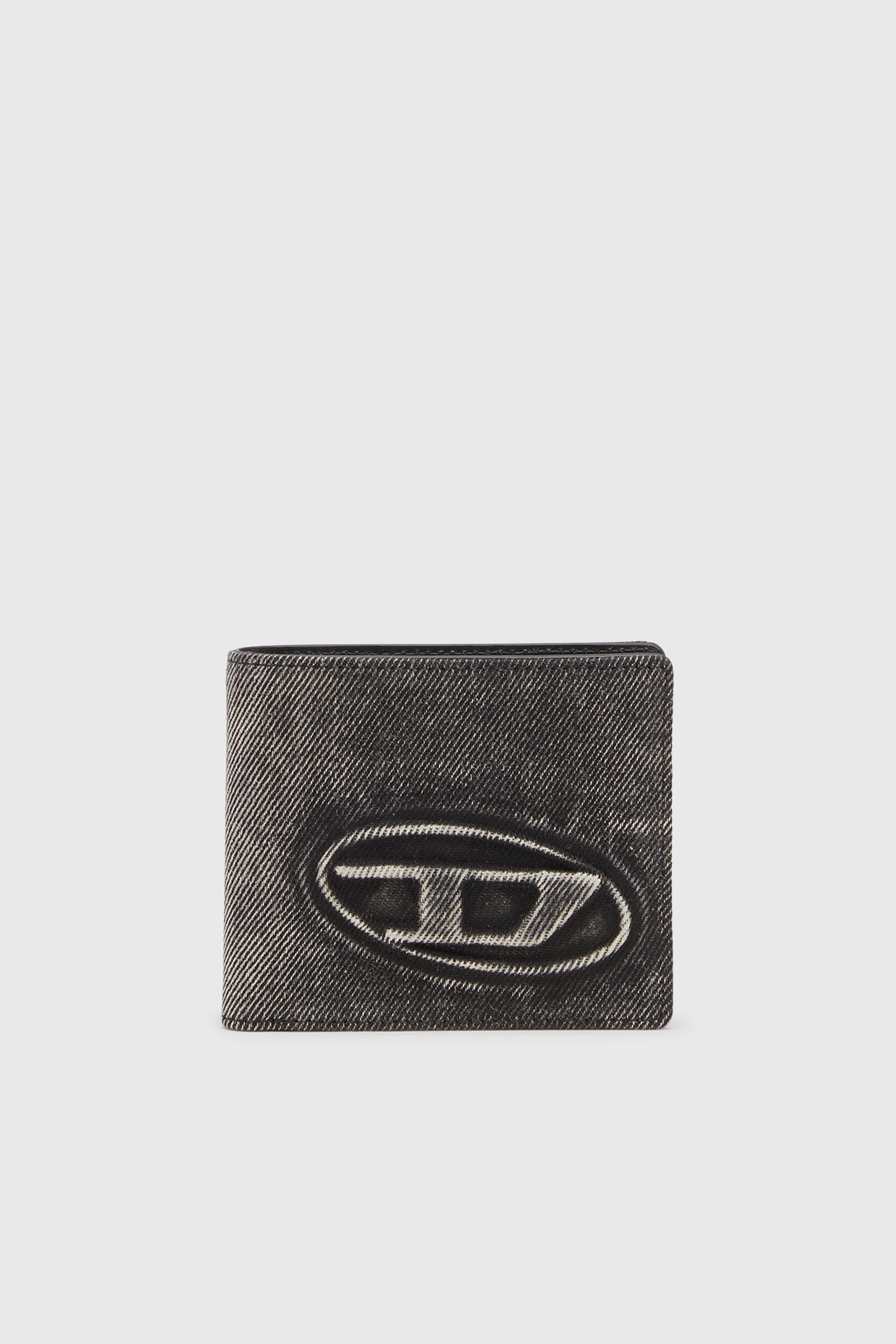 Diesel - 1DR BI FOLD COIN S 3D, Cartera de denim con lavado oscuro Unisex in Gris - 1