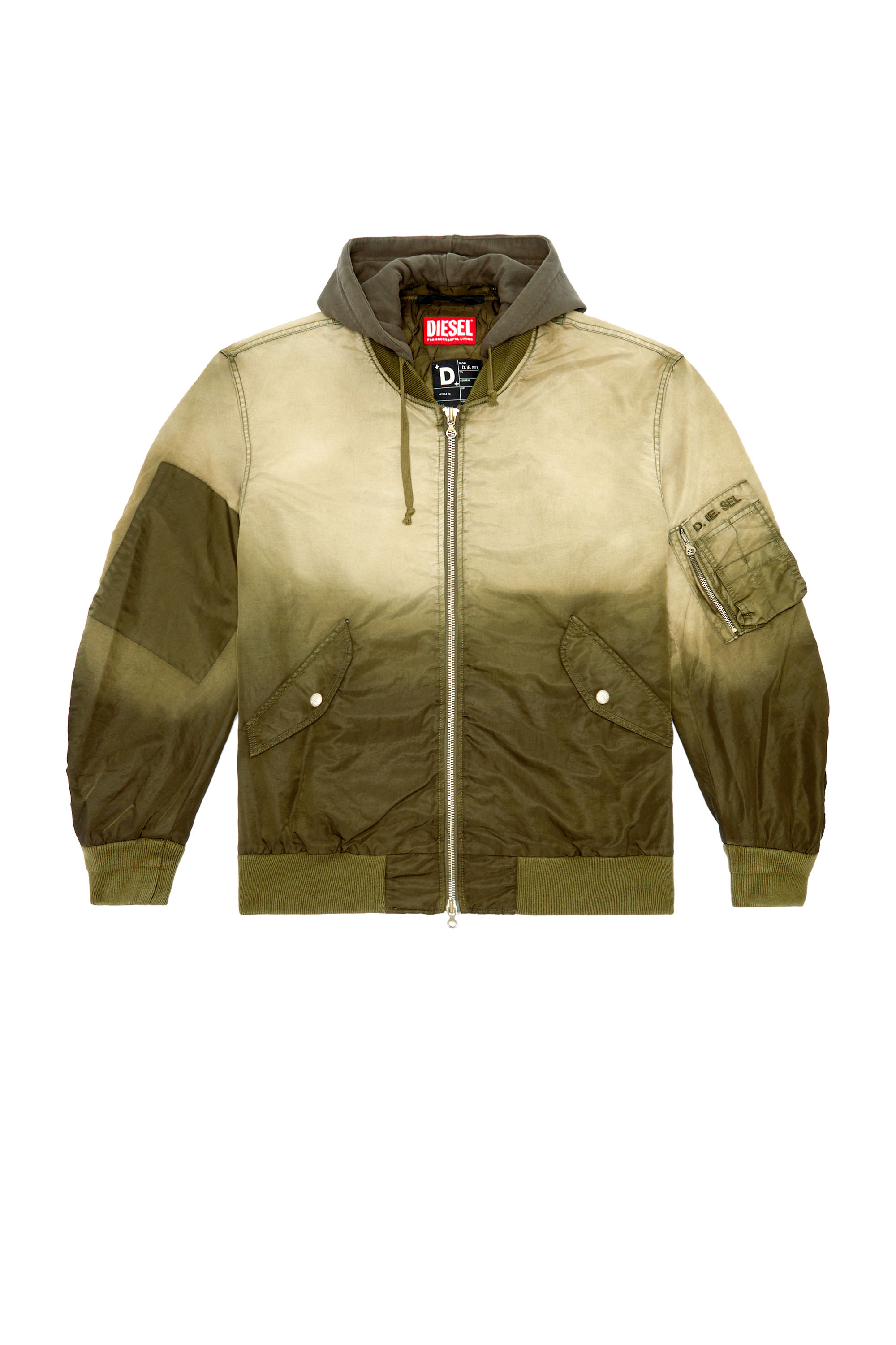 Diesel - J-COMMON, Chaqueta bomber con capucha de sat&eacute;n de nailon tratado Hombre in Marr&oacute;n - 2