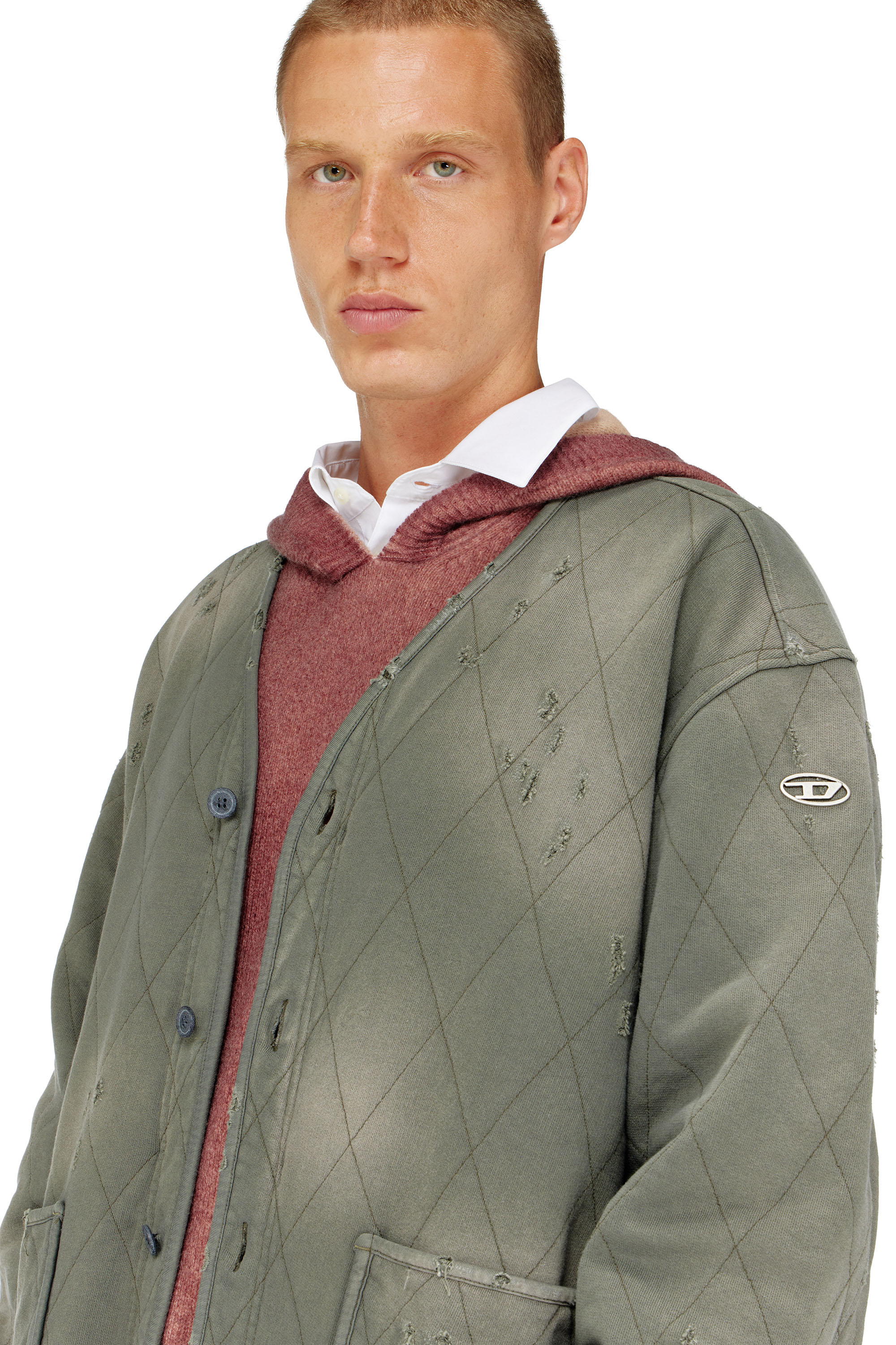 Diesel - S-ABOY, Man's Distressed quilted liner jacket in Military Green - 4